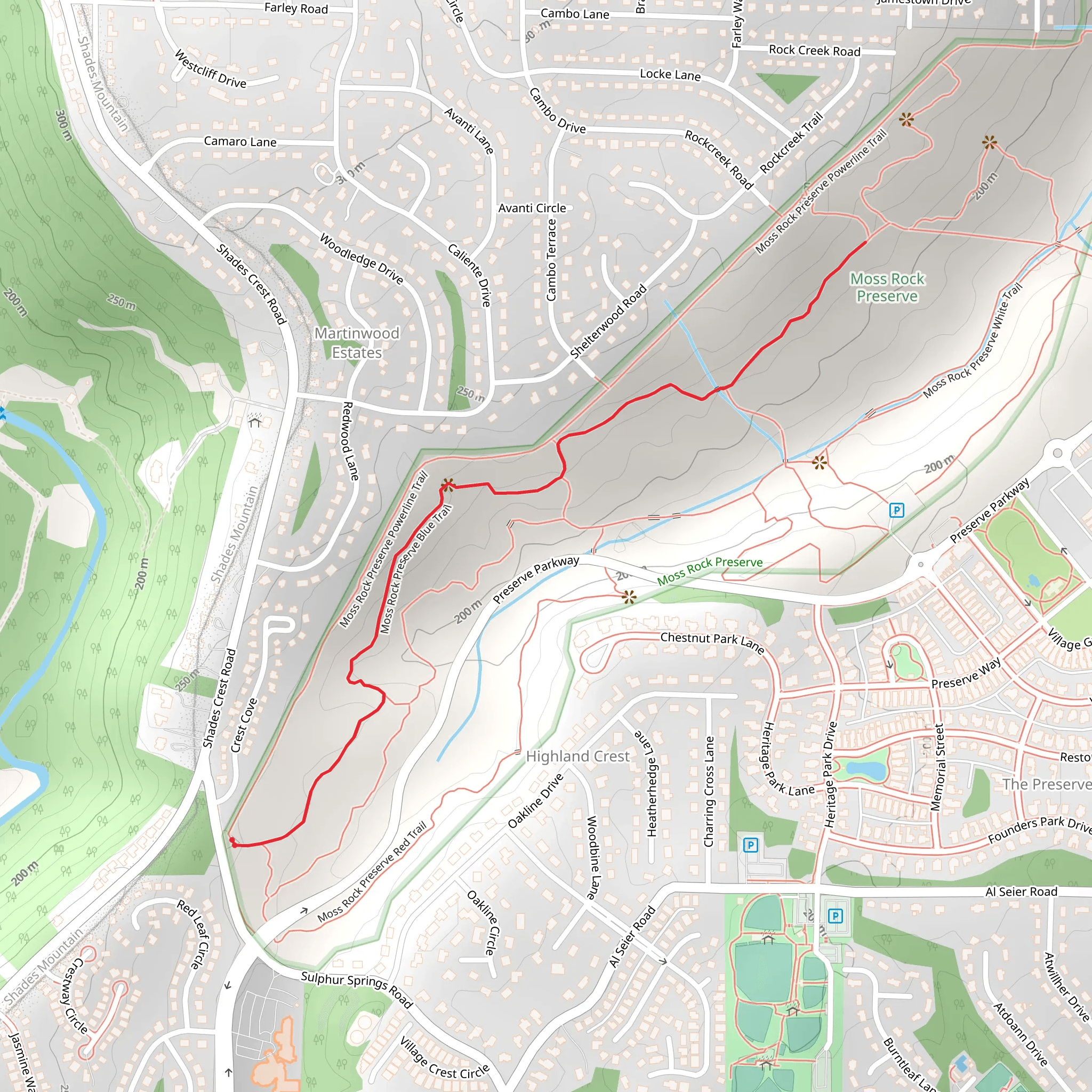 Moss Rock Preserve Blue Trail mobile static map