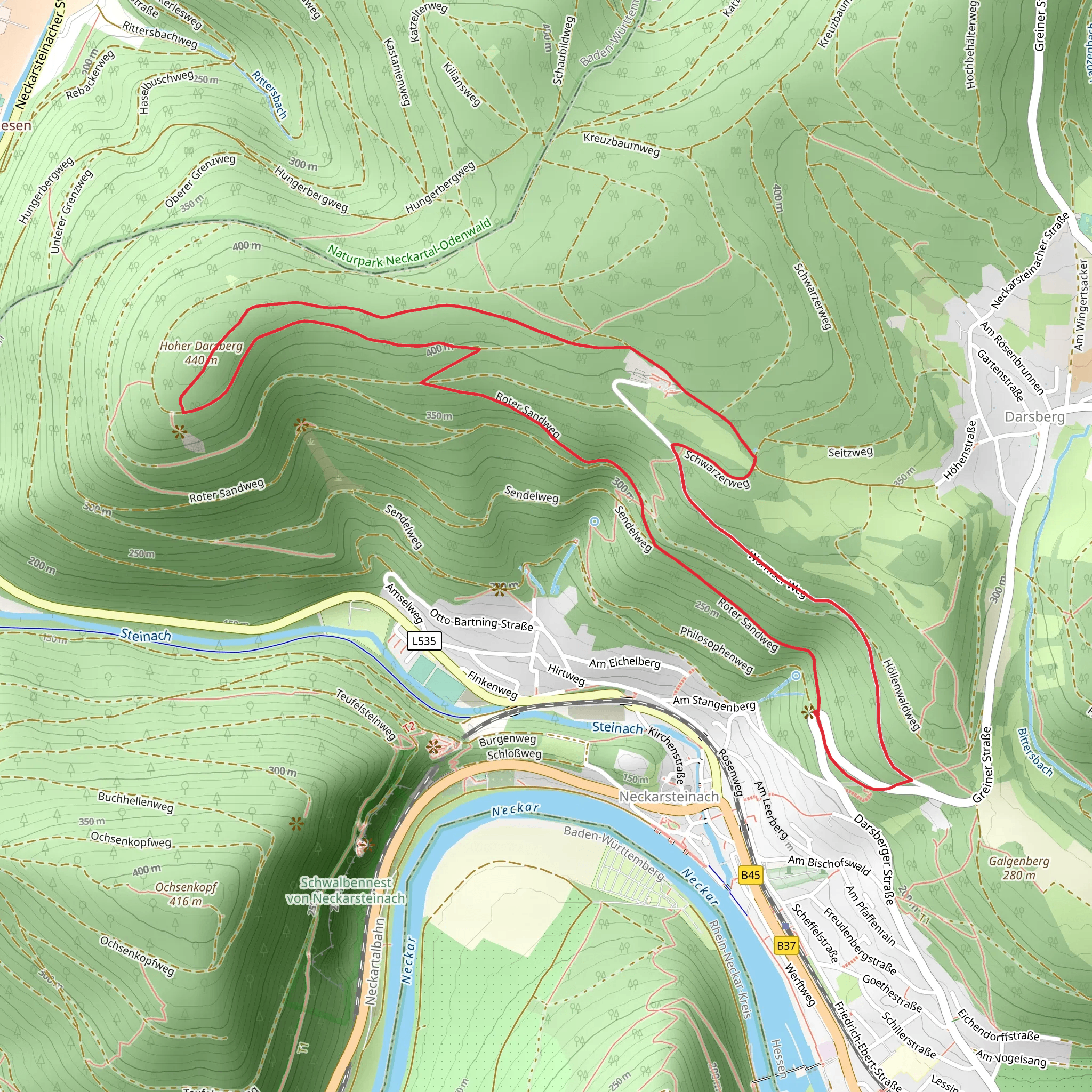 Hoher Darsberg via Neckarsteig and Roter Sandweg mobile static map
