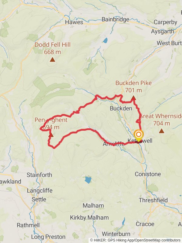 Map of Kettlewell and HortoninRibblesdale via Buckden Pike and