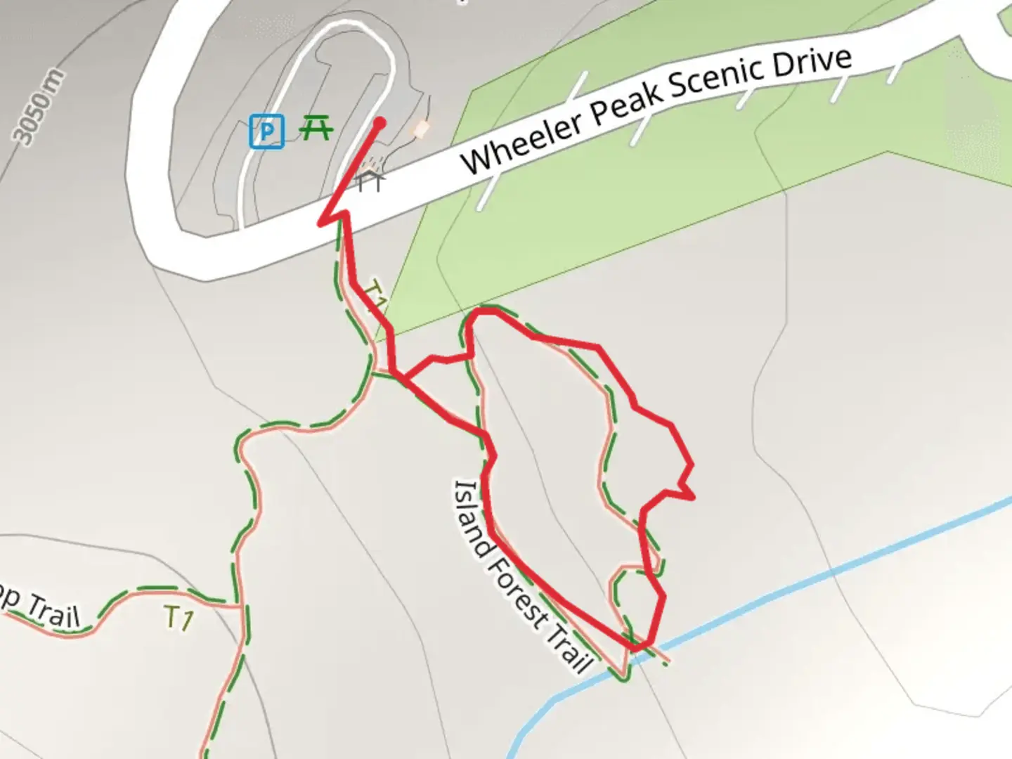 An image depicting the trail Island Forest Loop Trail and its surrounding area.
