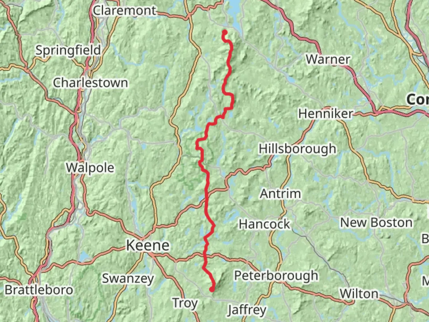 An image depicting the trail Monadnock - Sunapee Greenway Trail Point to Point and its surrounding area.