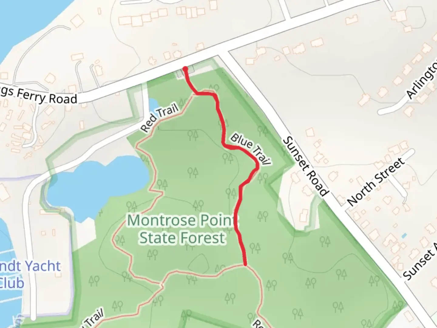 An image depicting the trail Montrose State Forest and its surrounding area.