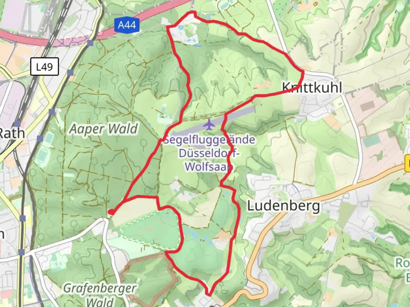 An image depicting the trail Kettelbecksweg and Ratinger Weg and its surrounding area.