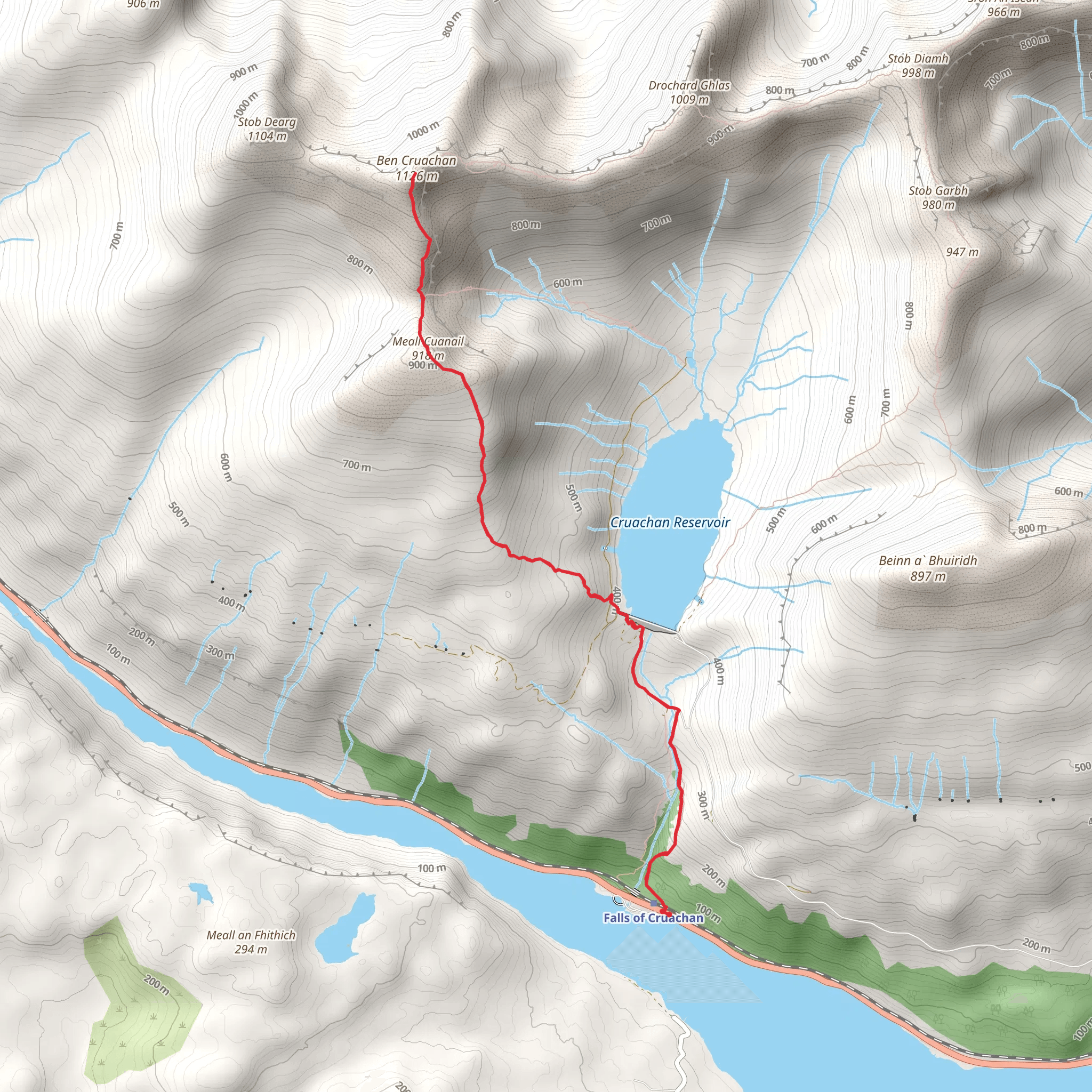 Ben Cruachan via Meall Cuanail mobile static map