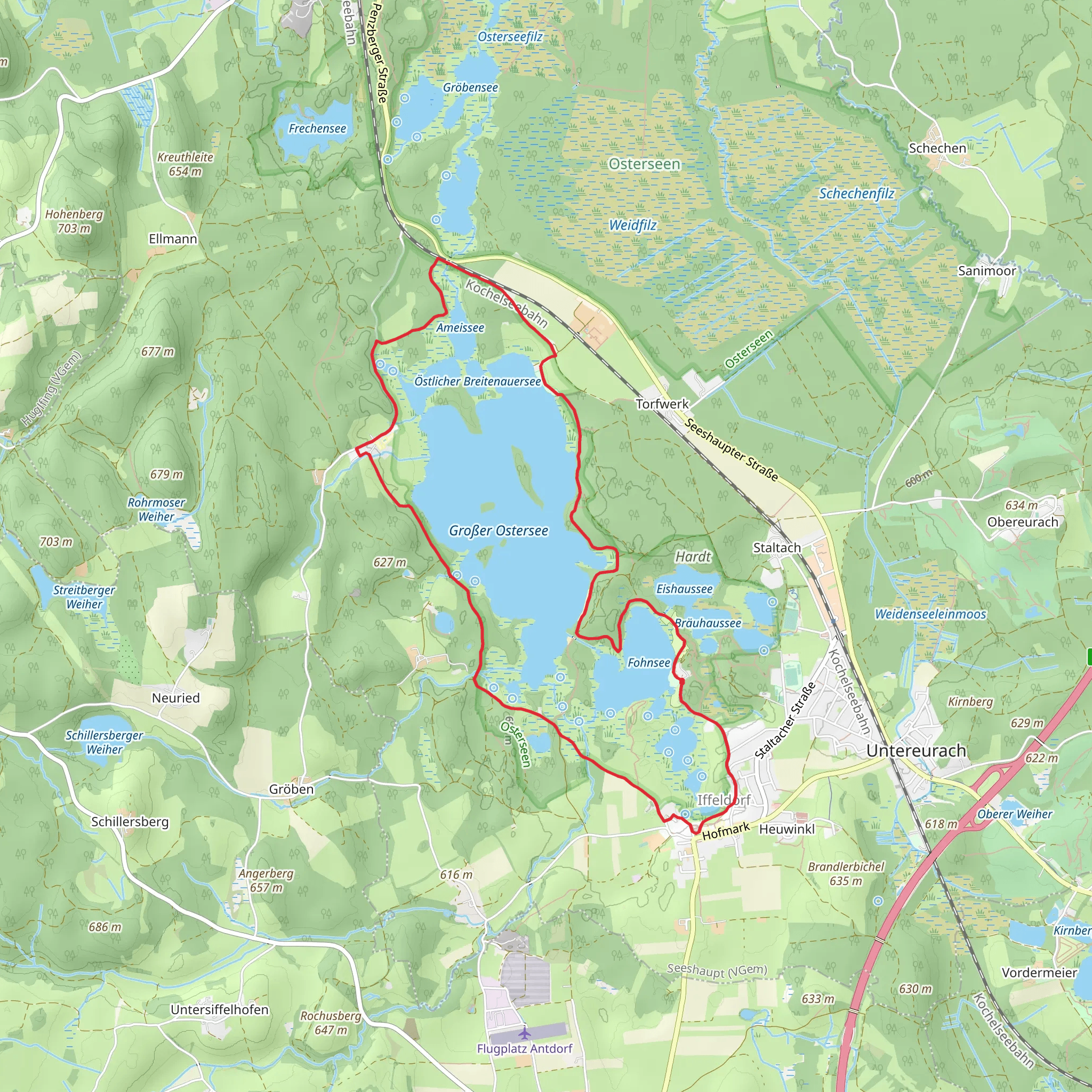 Fohnsee, Sengsee and Groβer Ostersee Loop viia Osterseen Wanderweg 25 mobile static map