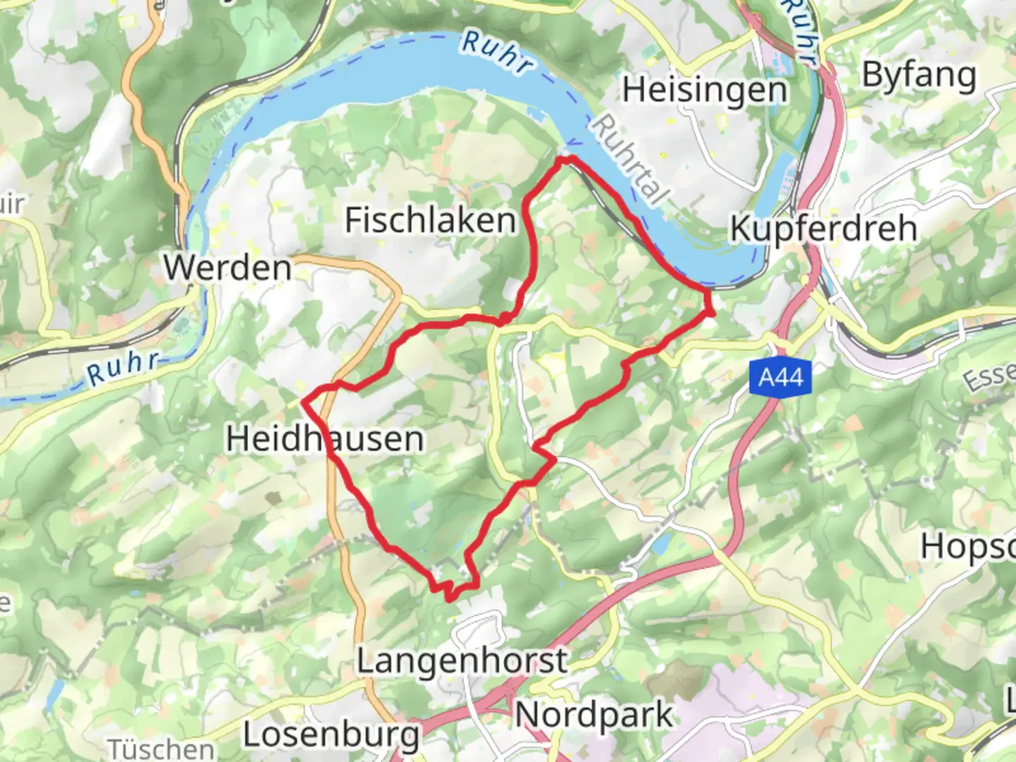 An image depicting the trail Fischlaken and Kleinsimlinghaus Loop and its surrounding area.