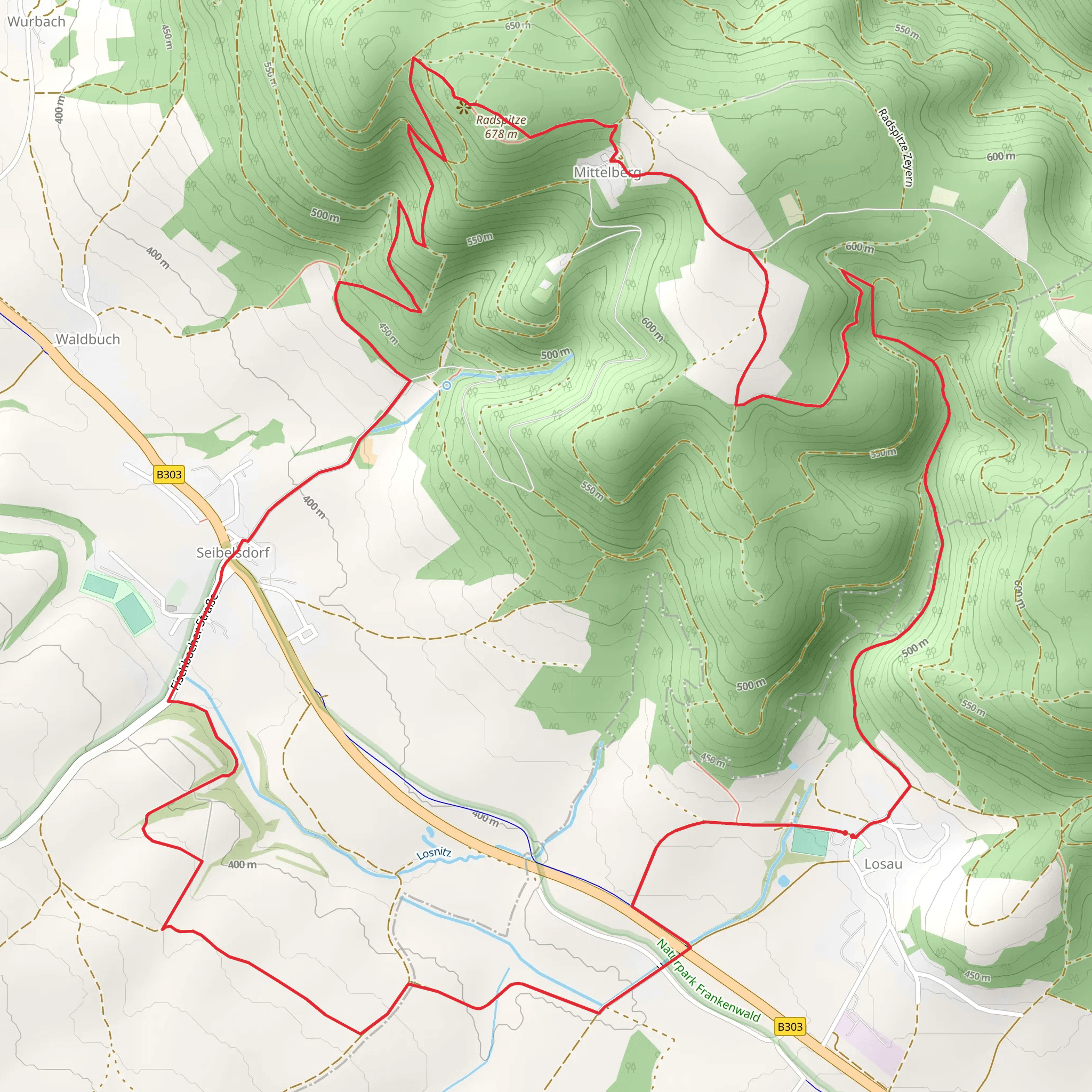 Katzbach Weg and Frankenwald Steigla Muschelkalkweg mobile static map