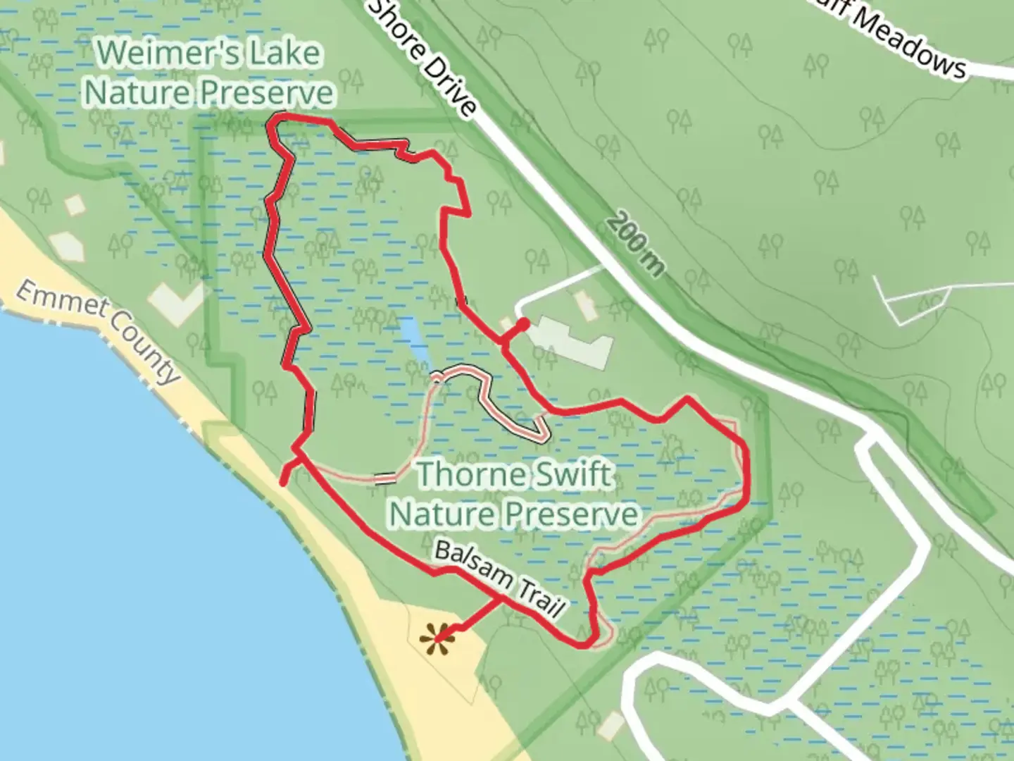 An image depicting the trail Cedar and Balsam Loop Trail and its surrounding area.