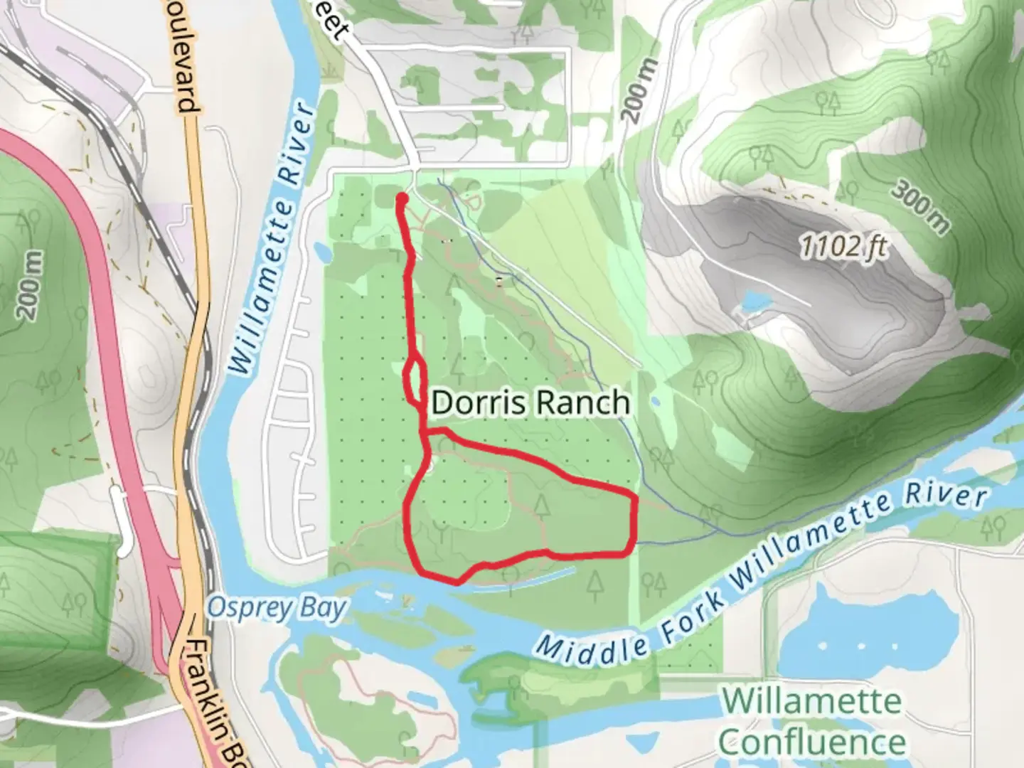 An image depicting the trail Black Walnut Orchard Loop and its surrounding area.