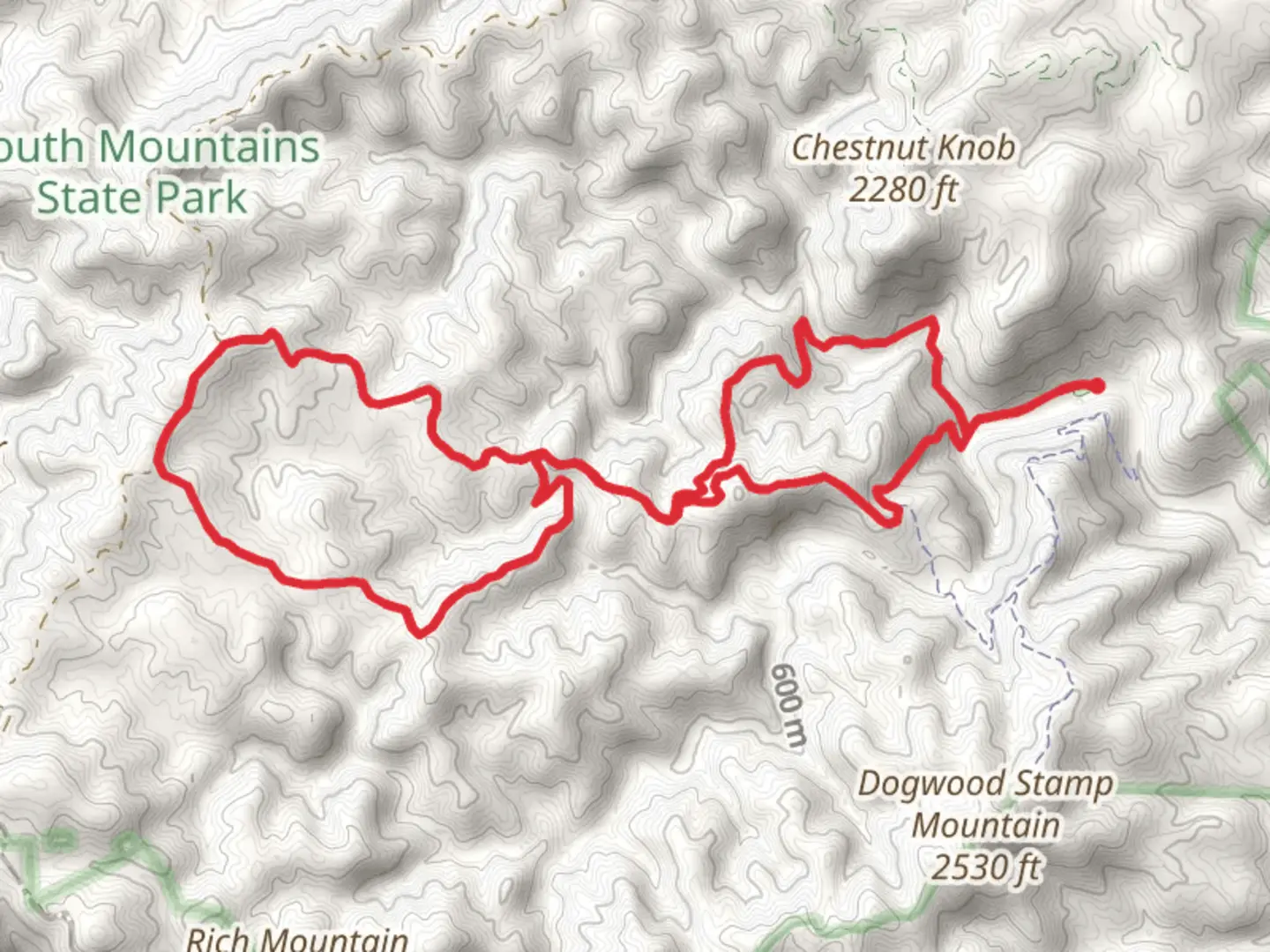 An image depicting the trail Shinny Creek and Jacob Fork Loop and its surrounding area.