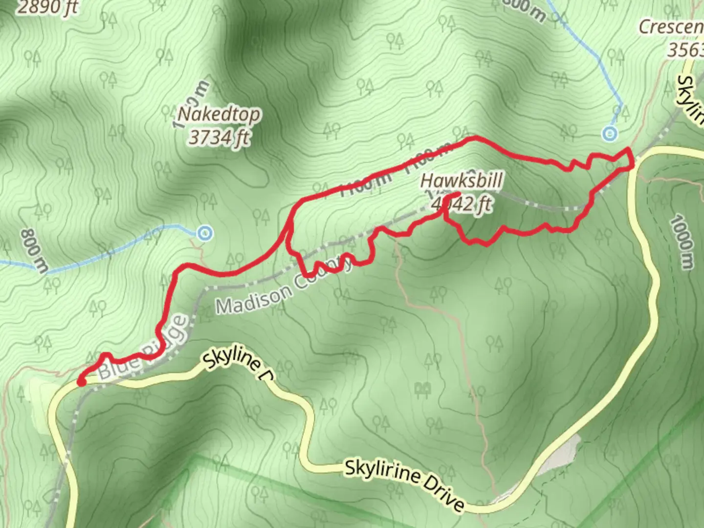 An image depicting the trail Hawksbill via Appalachian Trail and Lower Hawksbill Trail and its surrounding area.