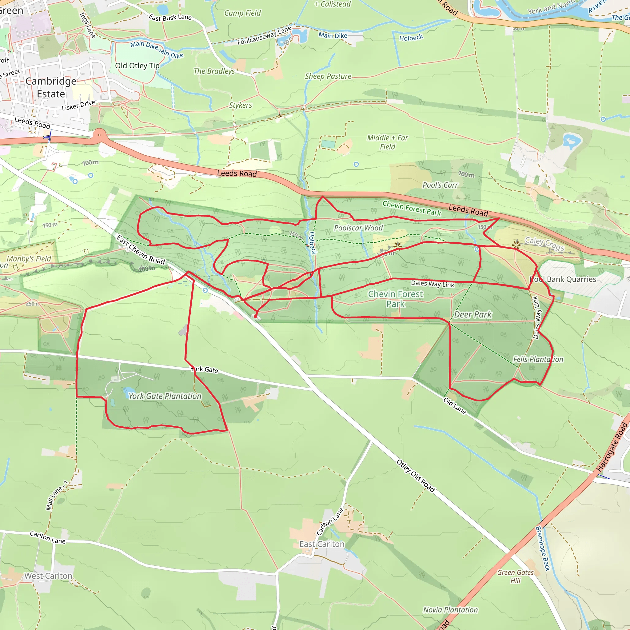 Deer Park, York Gate Plantation and Chevin Forest Park Loop mobile static map
