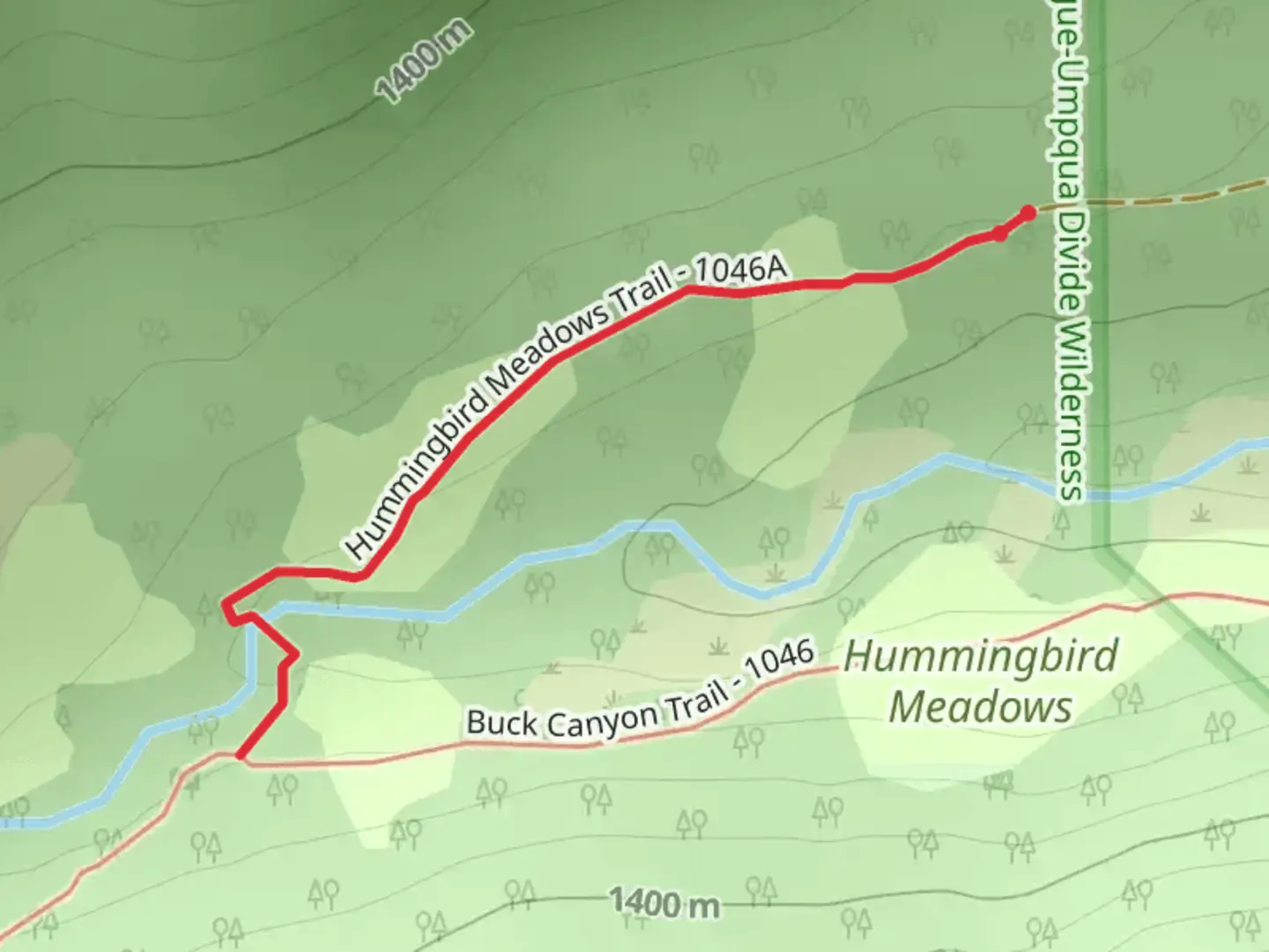 An image depicting the trail Hummingbird Meadows Trail and its surrounding area.