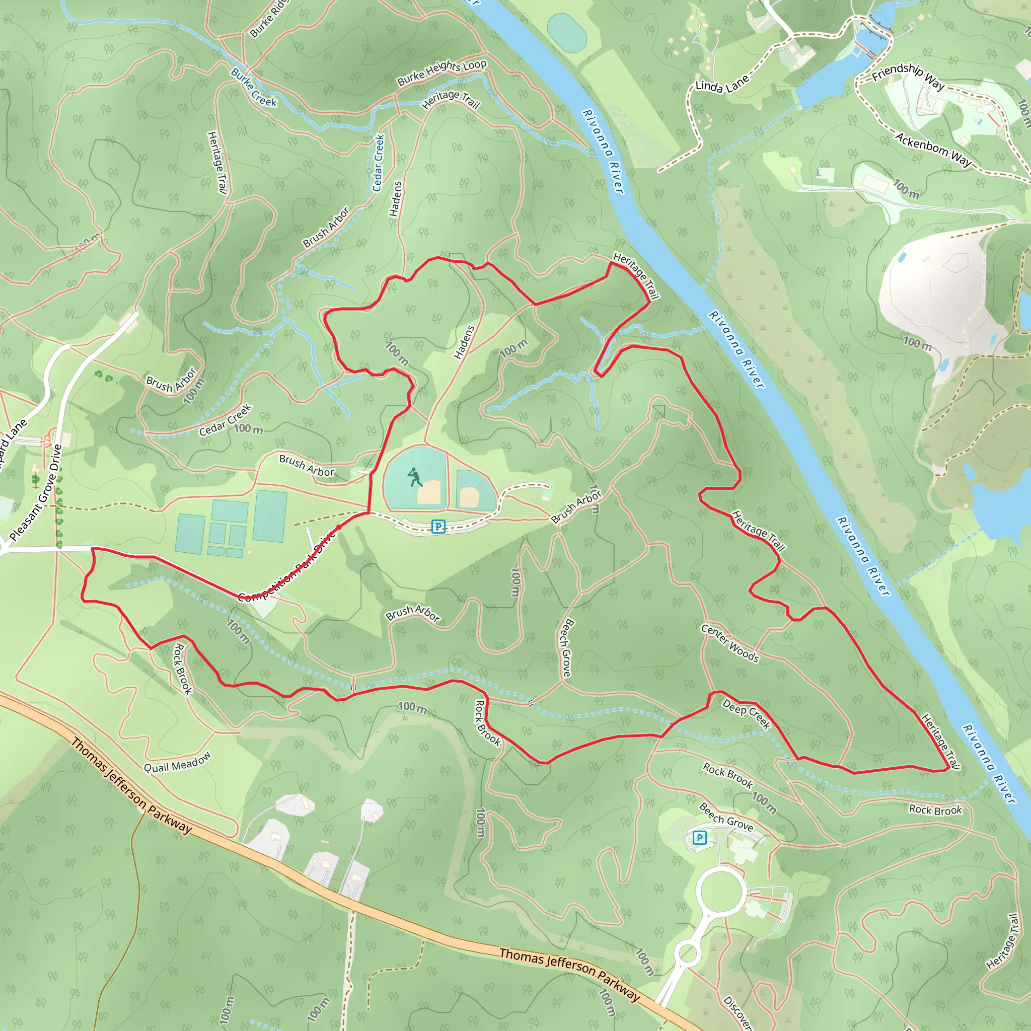 Brush Arbor, Heritage and Rock Brook Loop Trail mobile static map