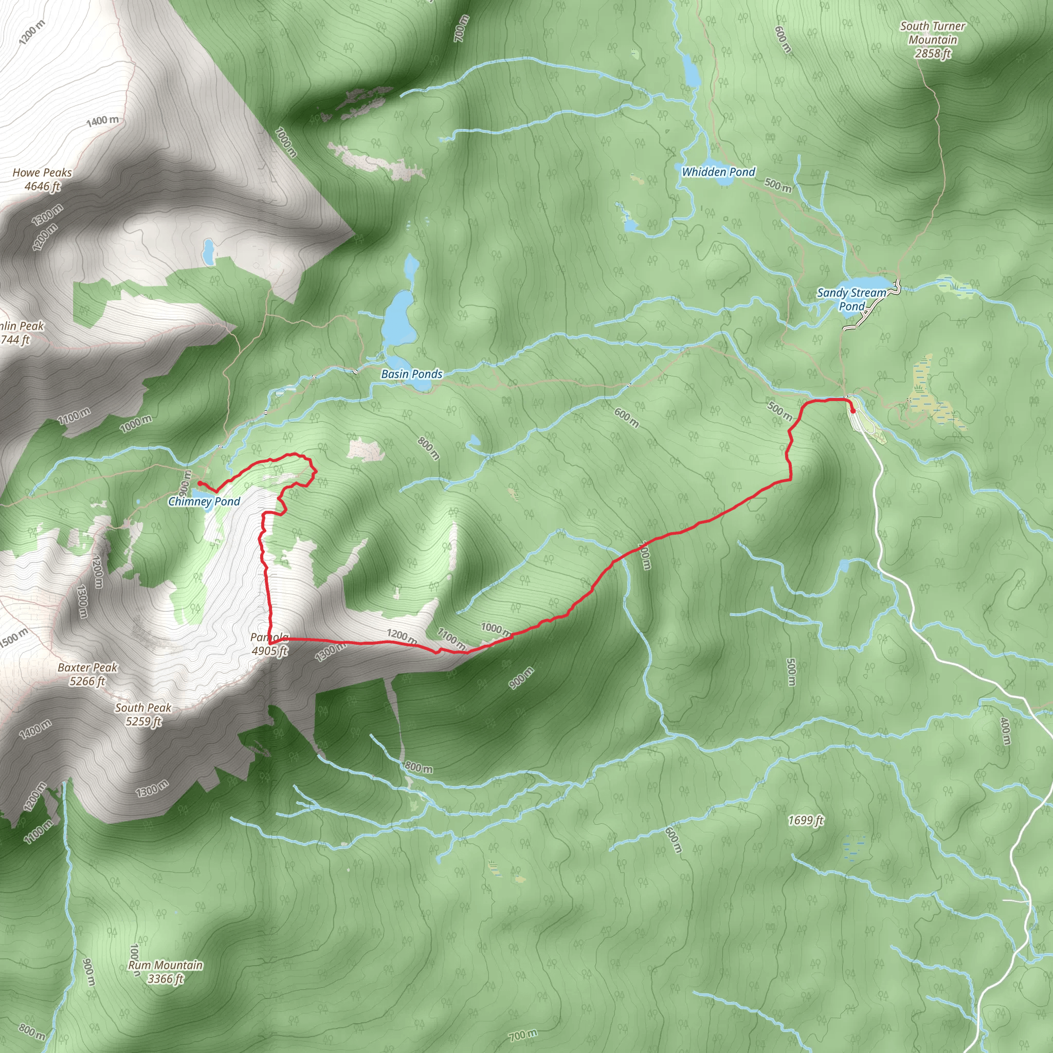 Chimney Pond via Pamola Mountain Trail mobile static map
