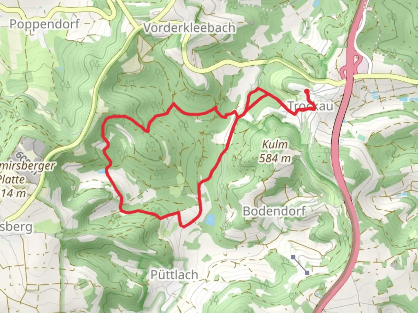 An image depicting the trail Obertrubach Lindenhardt and Trockau Rundwanderweg and its surrounding area.