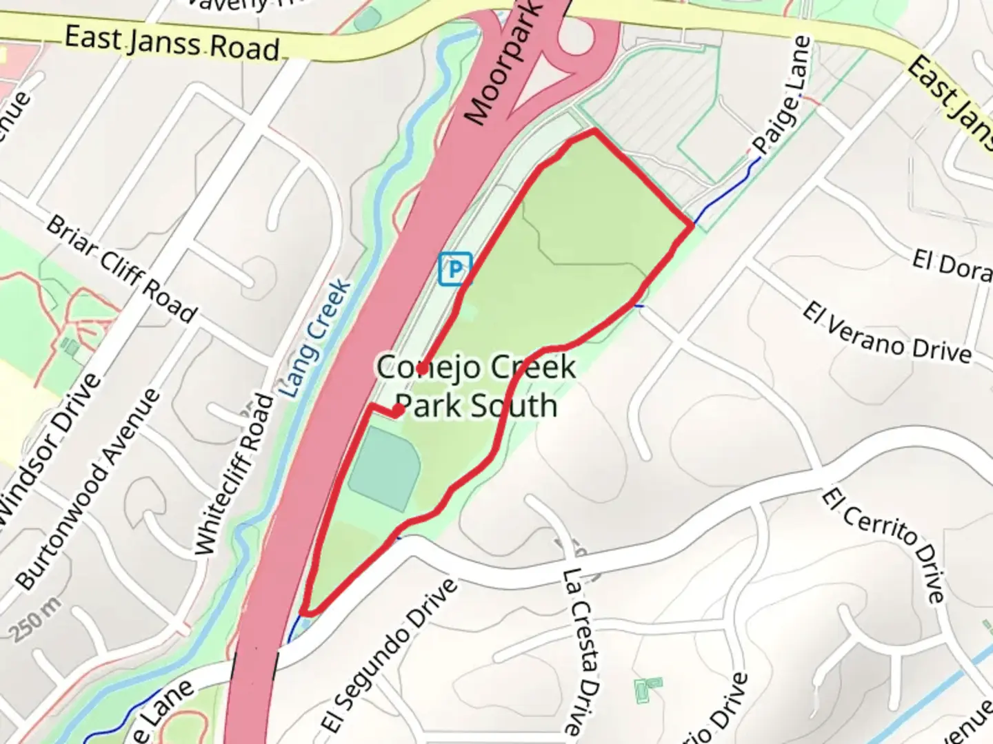 An image depicting the trail Conejo Creek Park South Loop Trail and its surrounding area.