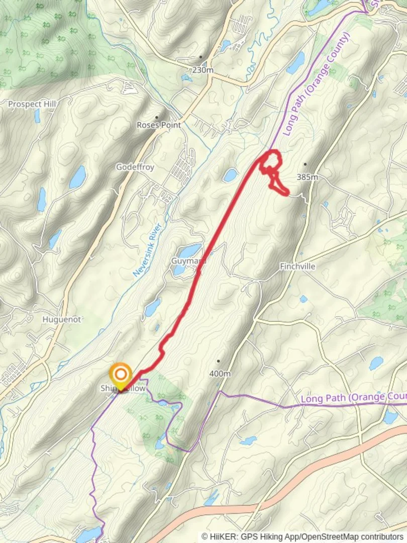 An image depicting the trail Shawangunk Mountain and Gutmard Lake from Sin Hollow and its surrounding area.
