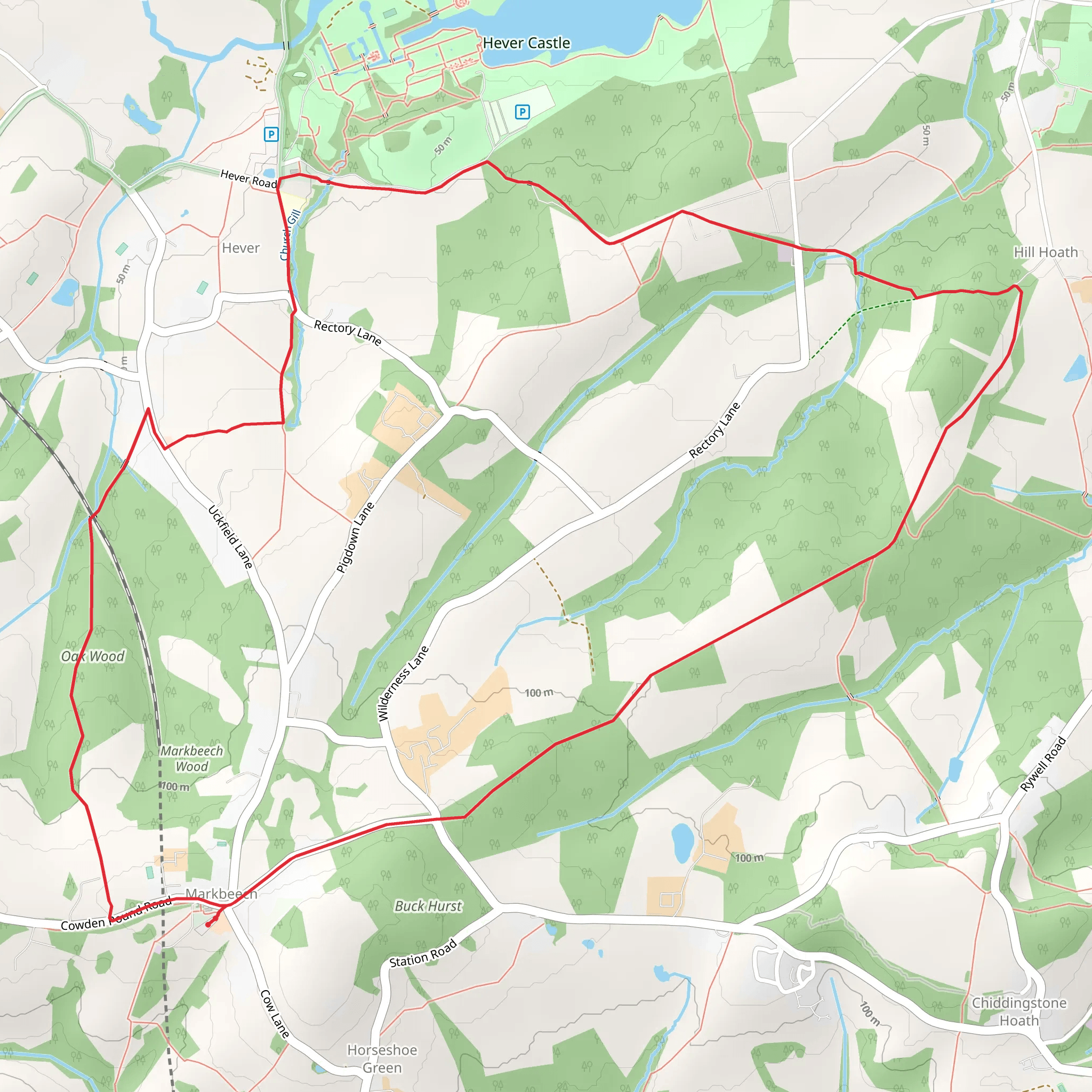 Markbeech to Hill Hoath Loop mobile static map