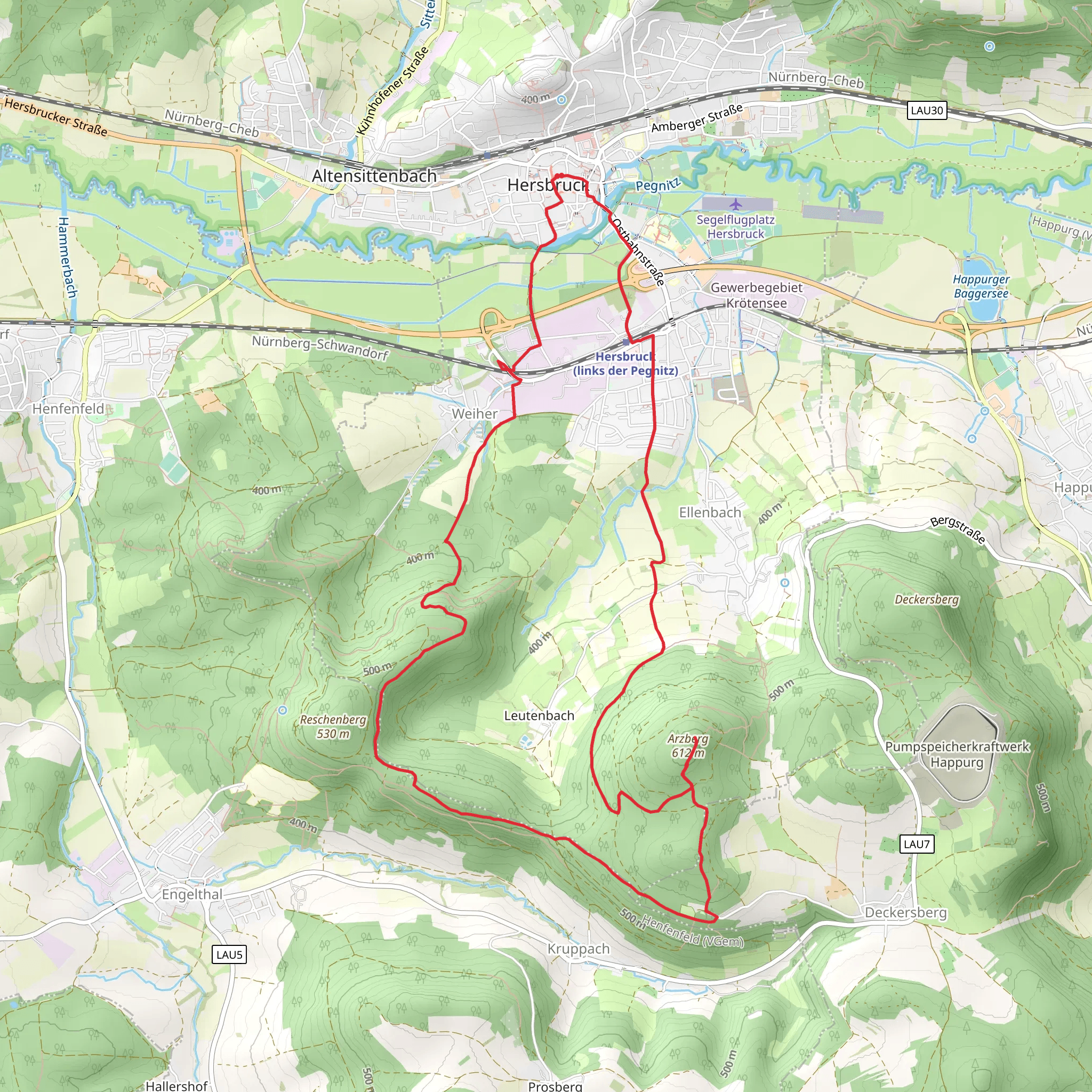 Arzberg via Hersbrucker Rundweg and Frankenweg Teil mobile static map