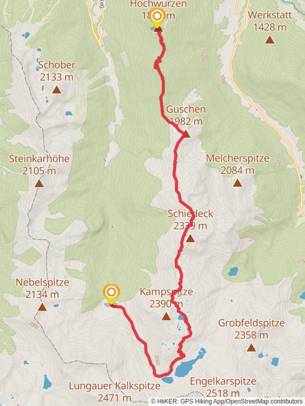 High Trail from Ursprungalm to Hochwurzen mobile static map