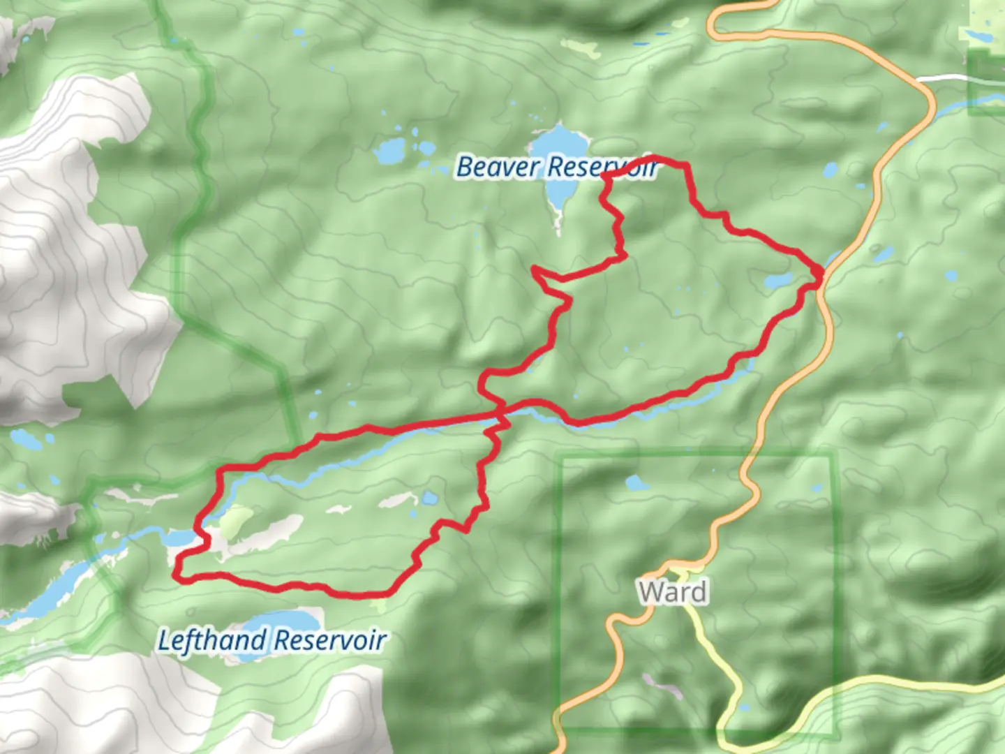 An image depicting the trail South Saint Vrain, Brainard Lake and Sourdough Loop Trail and its surrounding area.