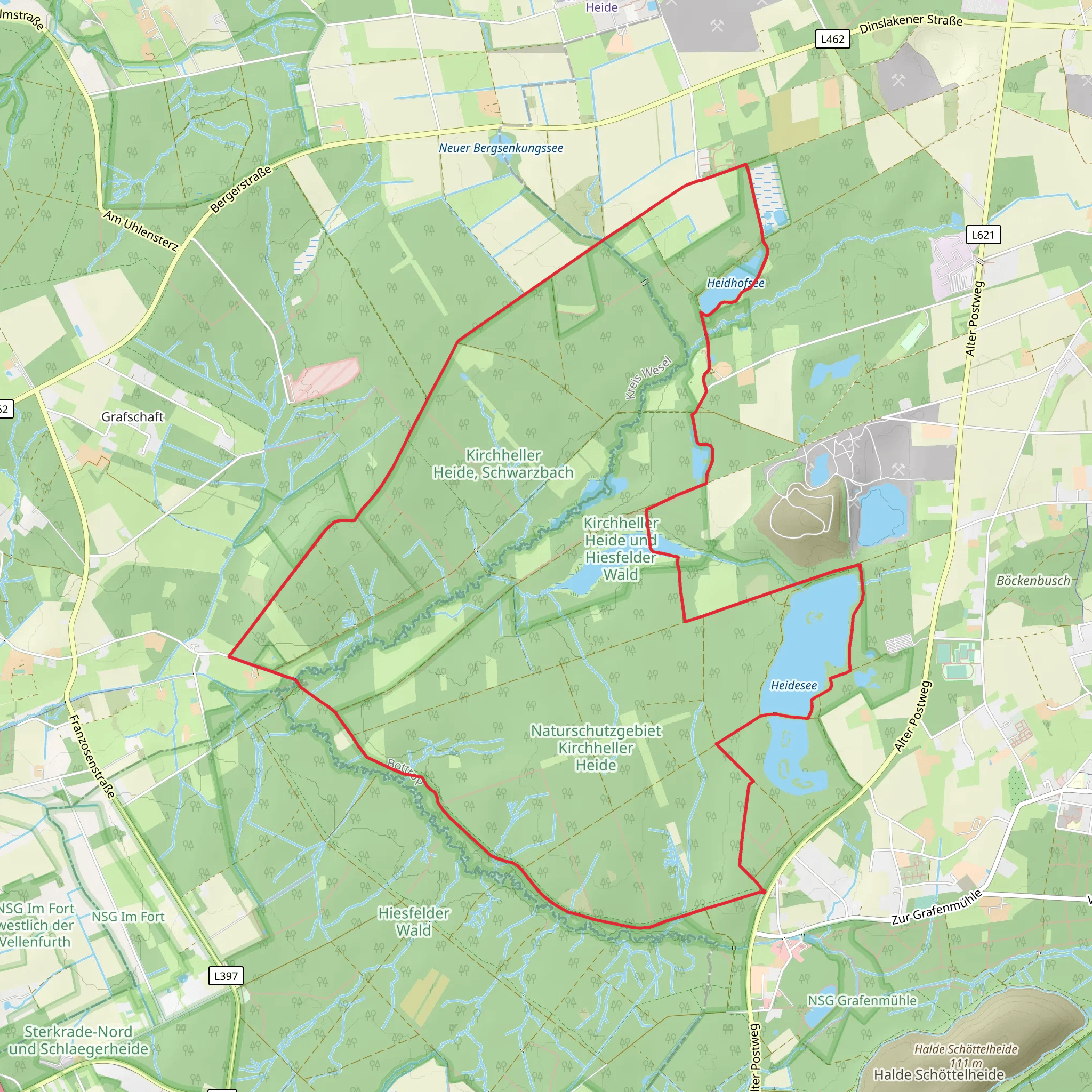 Heidesee, Heidhofsee, Naturschutzgebiet Kirchheller Heide Loop via Rotbach Rundweg A1 mobile static map