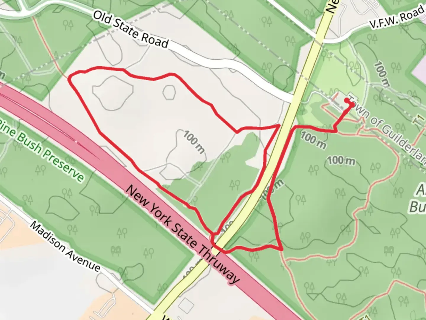 An image depicting the trail Karner Barrens West Blue Trail Loop and its surrounding area.