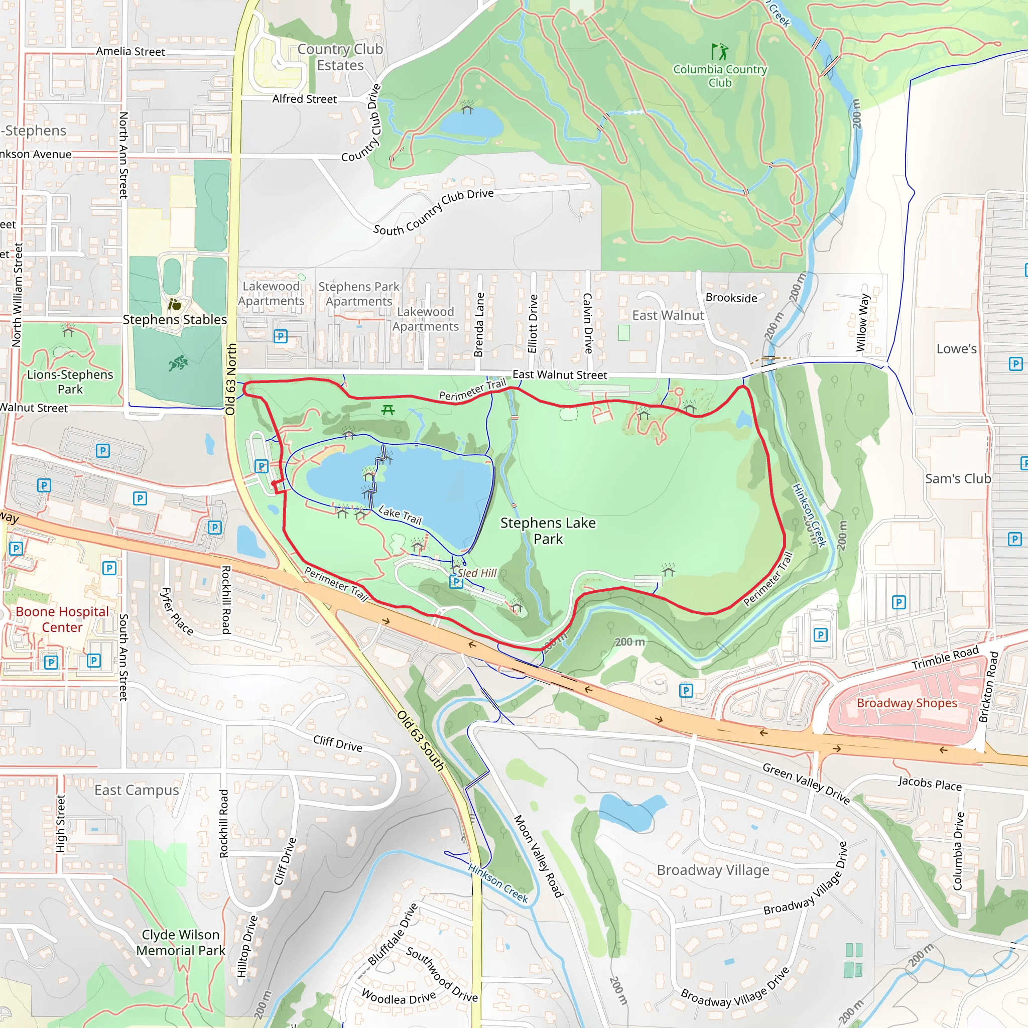 Stephens Lake Park Loop via Perimeter Trail mobile static map