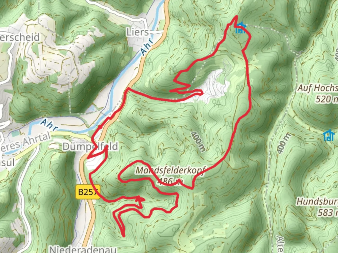 An image depicting the trail Dumpelfeld Loop via An der Teufelseley and its surrounding area.