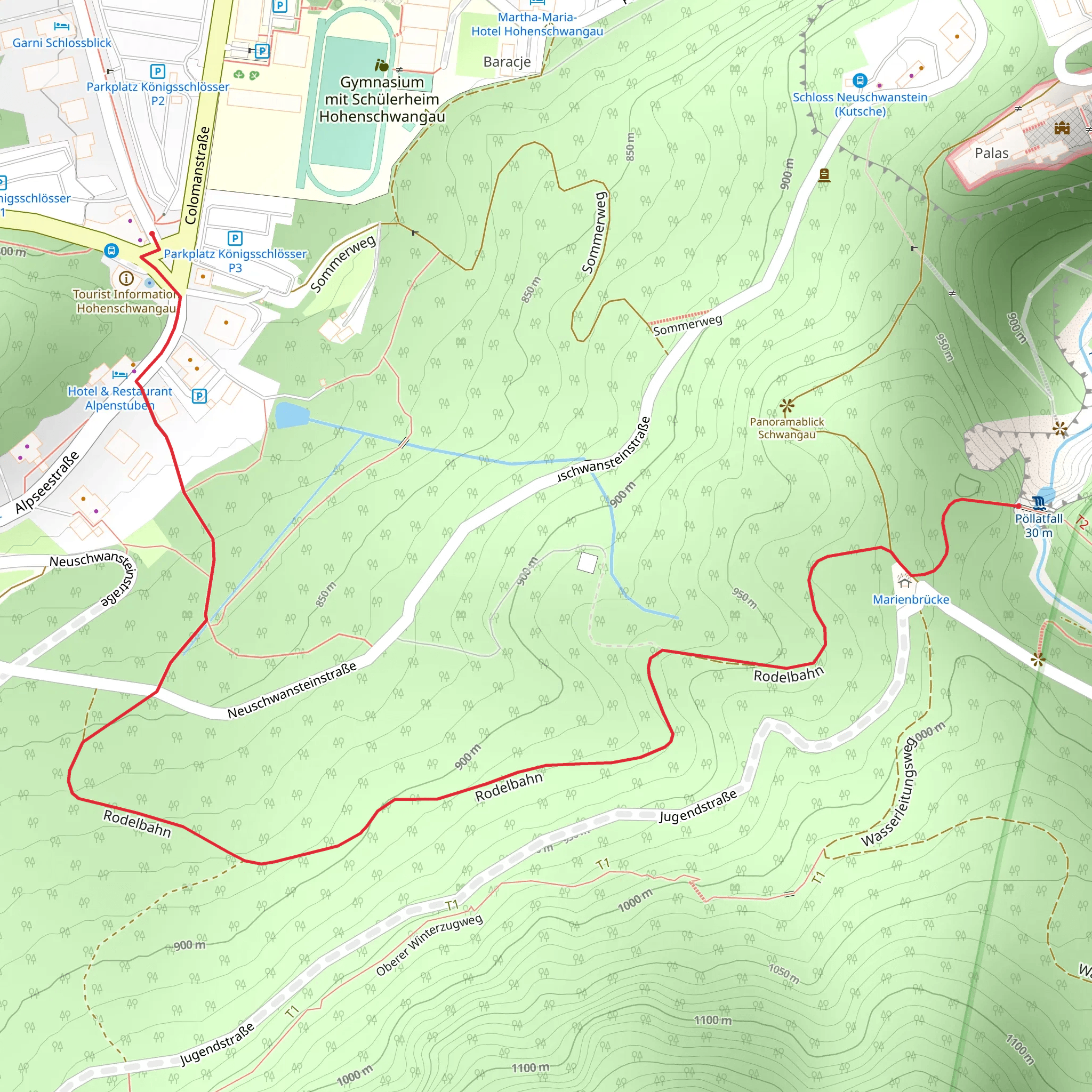 Queen Mary's Bridge and Pollatfall Walk via Rodelbahn mobile static map