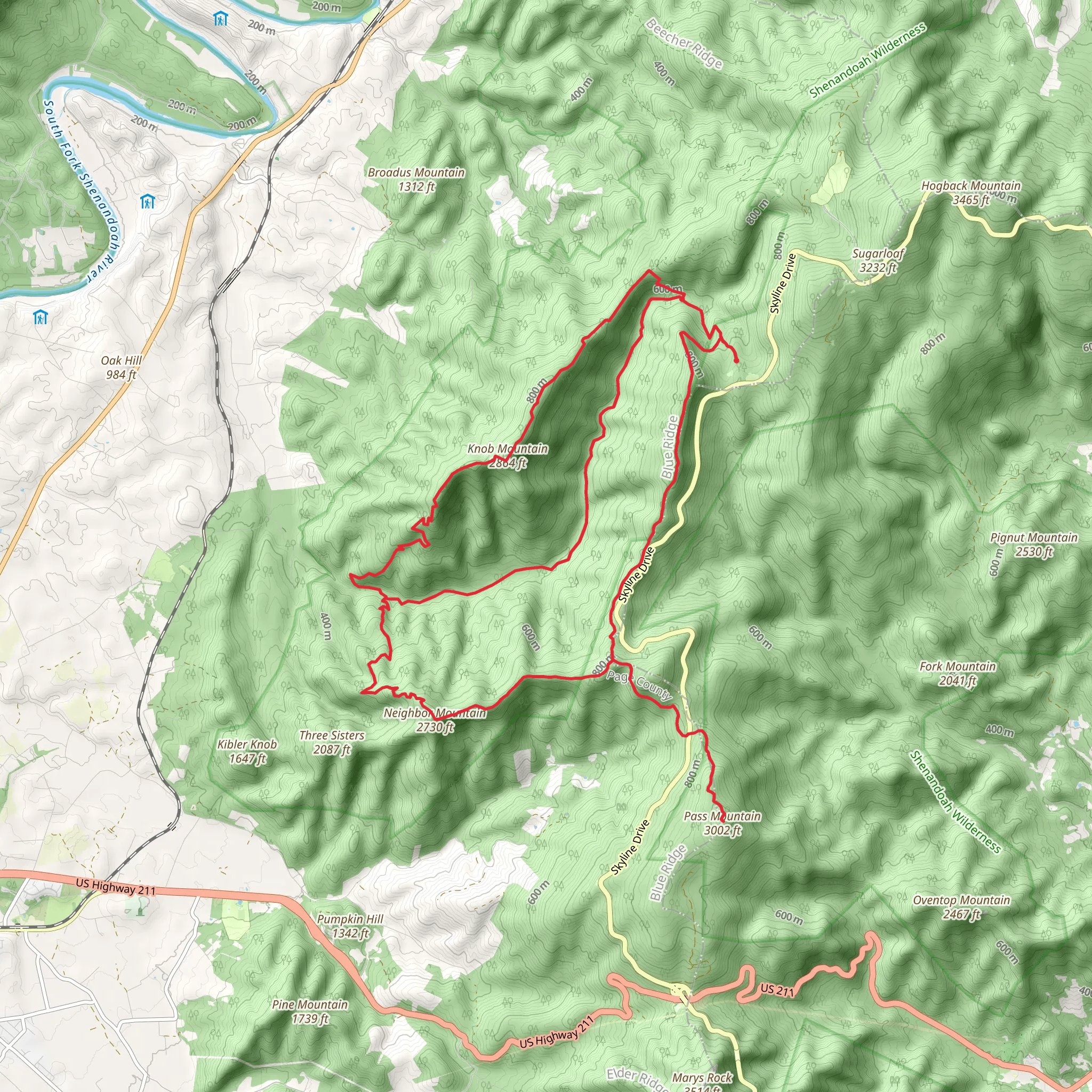 Neighbor Mountain - Jeremeys Run Trail mobile static map
