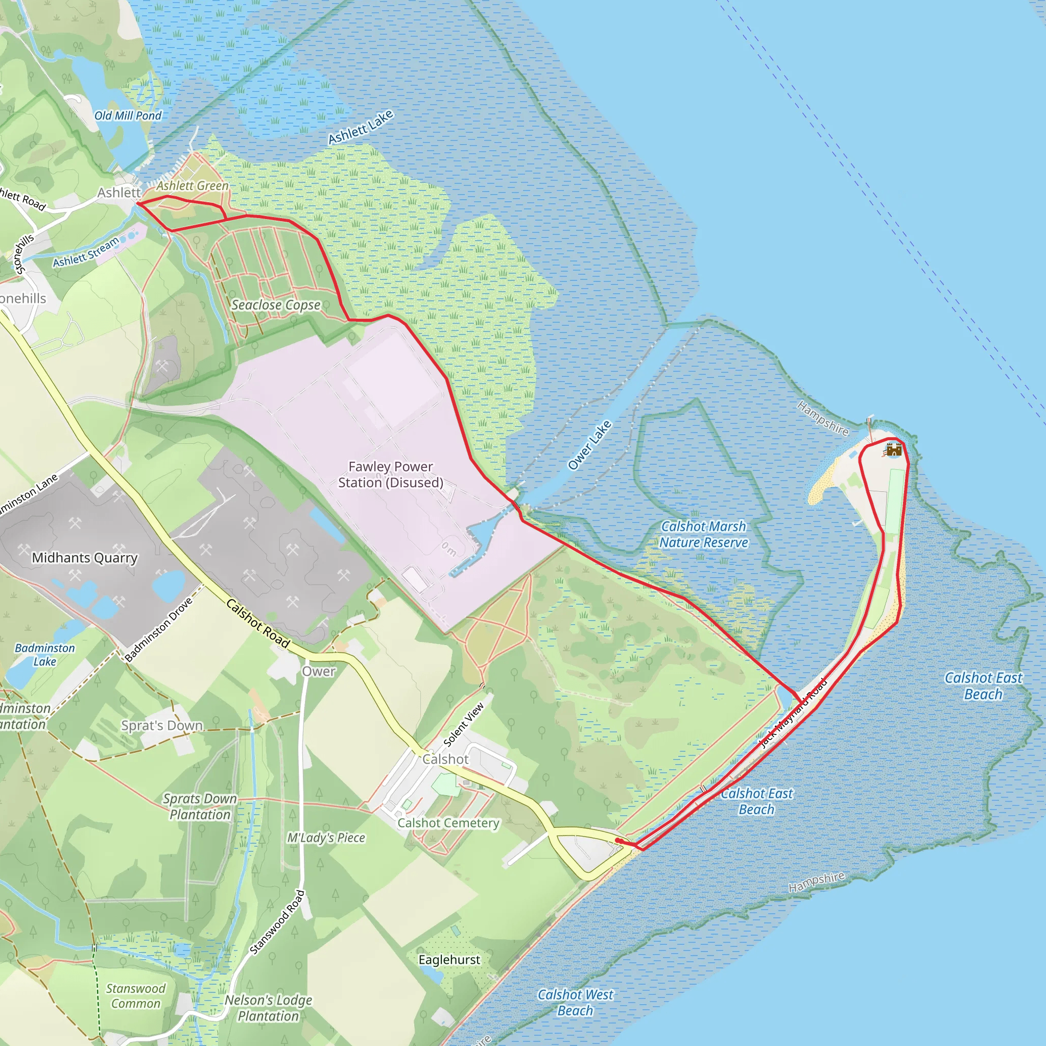 Calshot Beach and Calshot Castle mobile static map