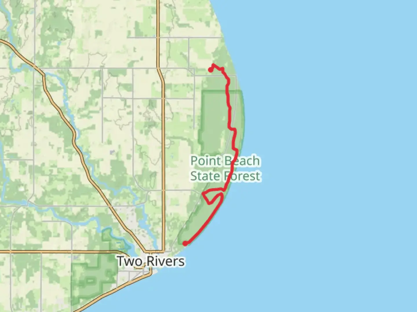 An image depicting the trail Ice Age Trail - Lakeshore Road and its surrounding area.