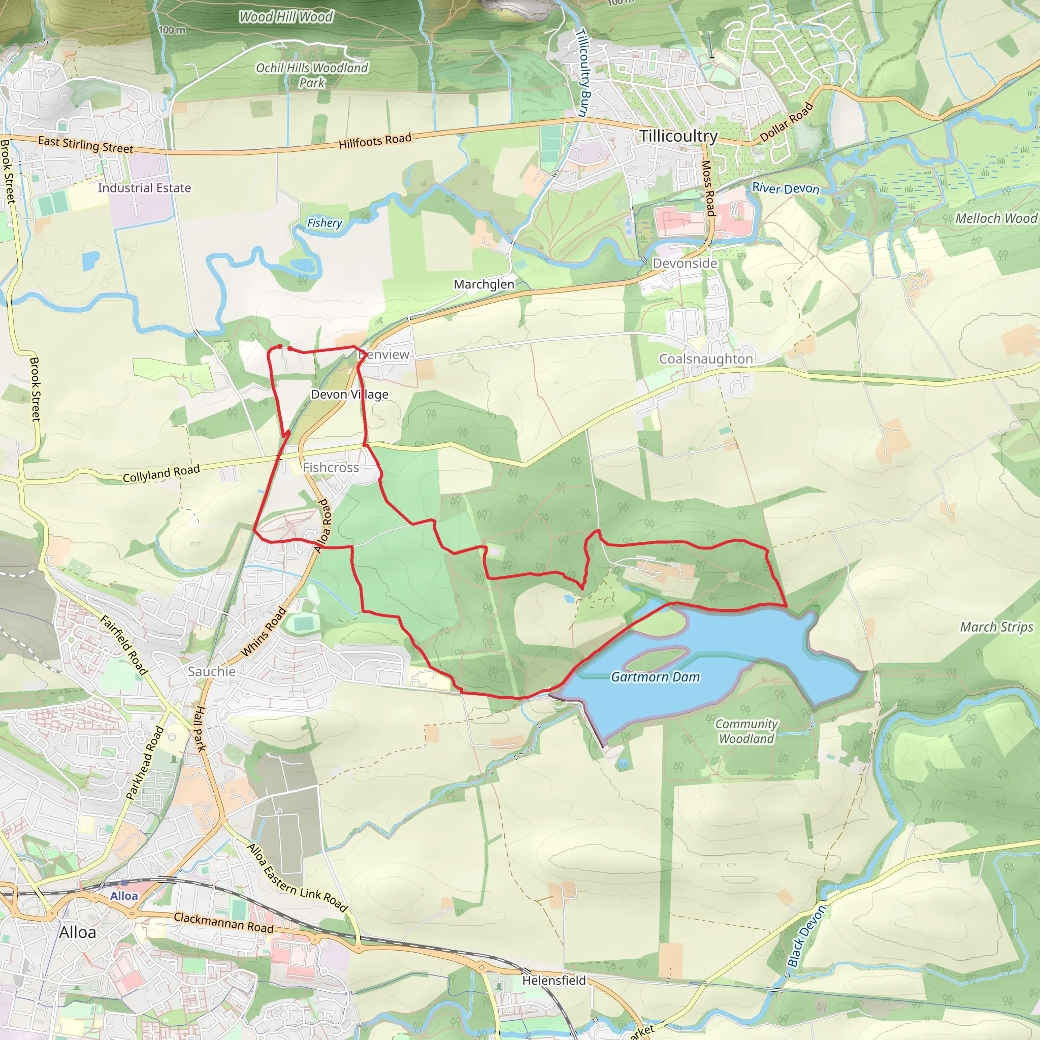 Gartmorn Dam from Fishcorss mobile static map