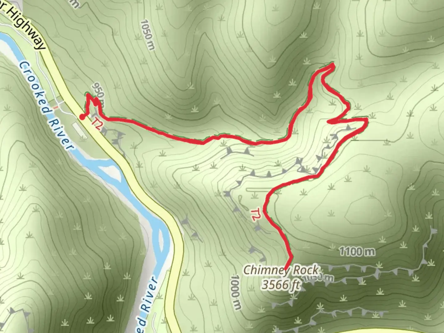 An image depicting the trail Chimney Rock Trail and its surrounding area.