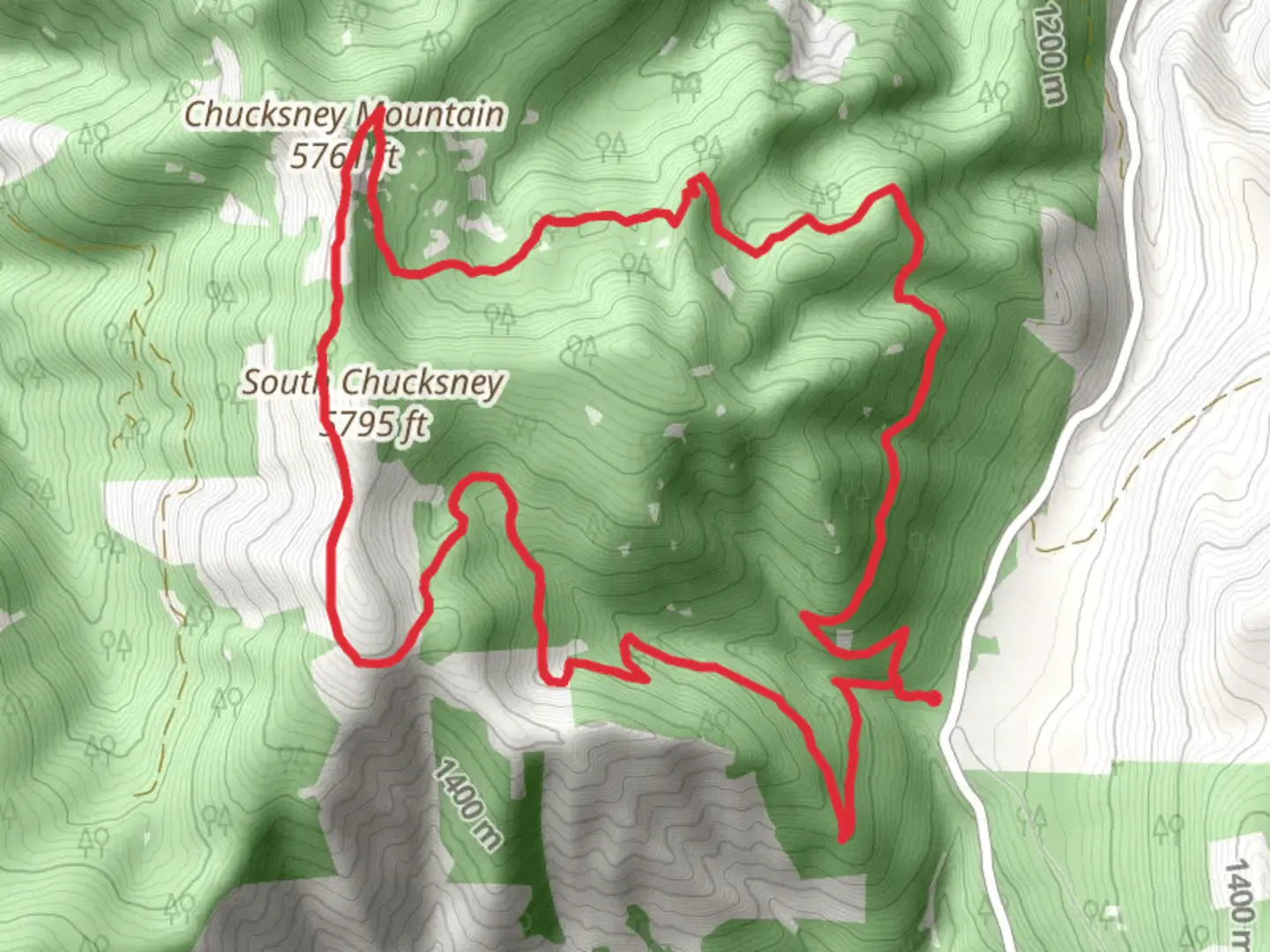 An image depicting the trail Chucksney Mountain and Grasshopper Mountain Loop Trail and its surrounding area.