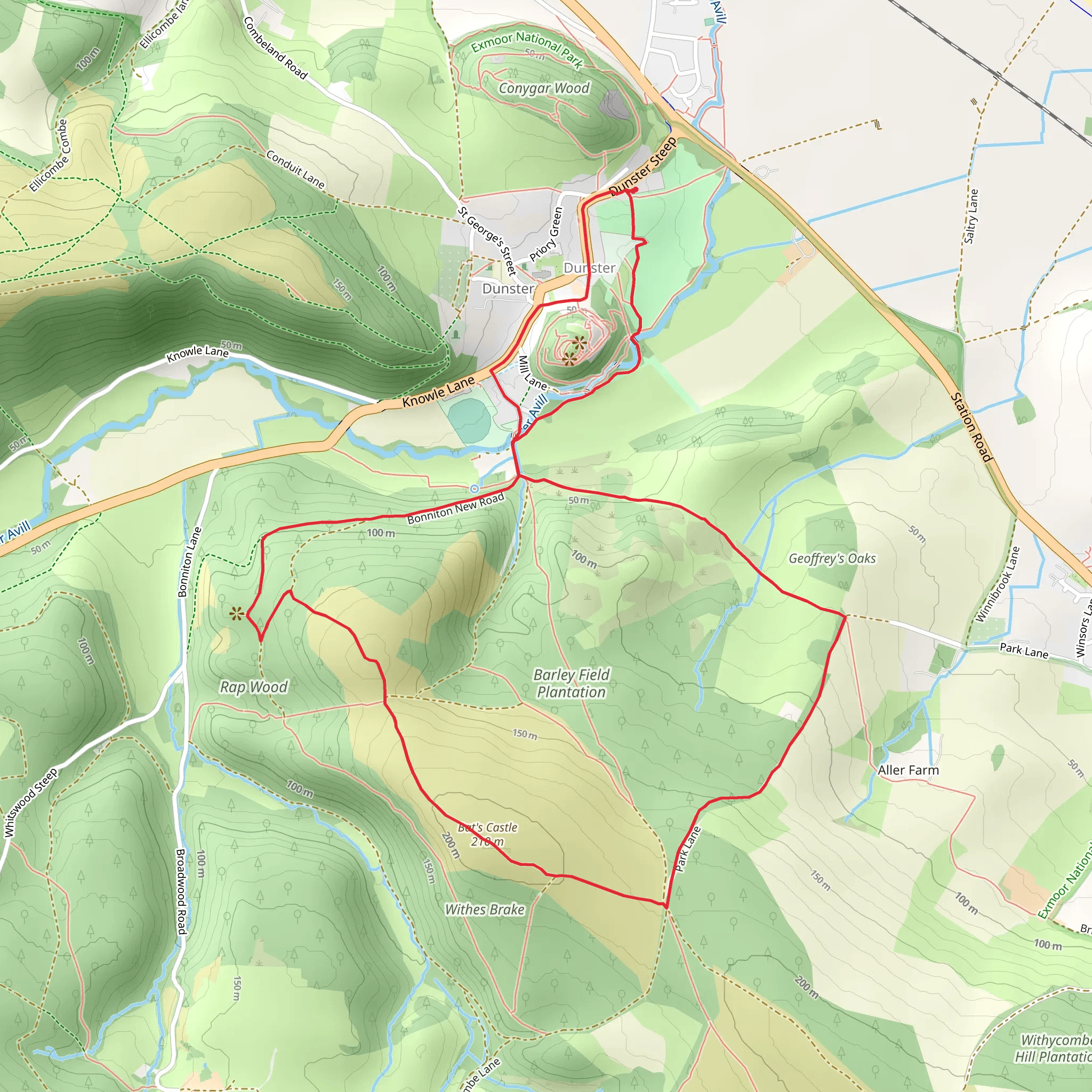 Dunster Castle and Bat's Castle Loop mobile static map