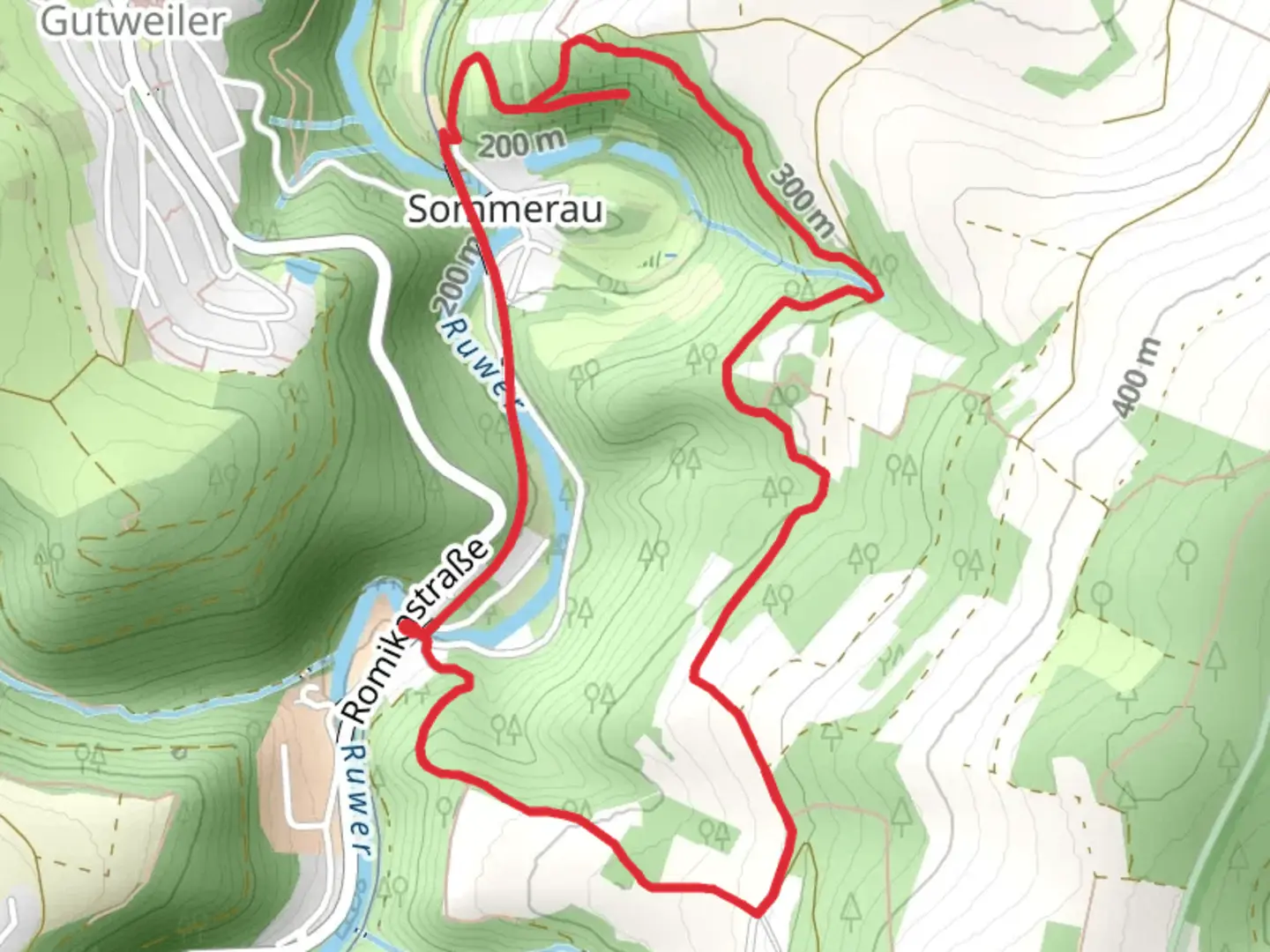 An image depicting the trail Morscheider Grenzpfad and Sommerauer Schlossberg and its surrounding area.