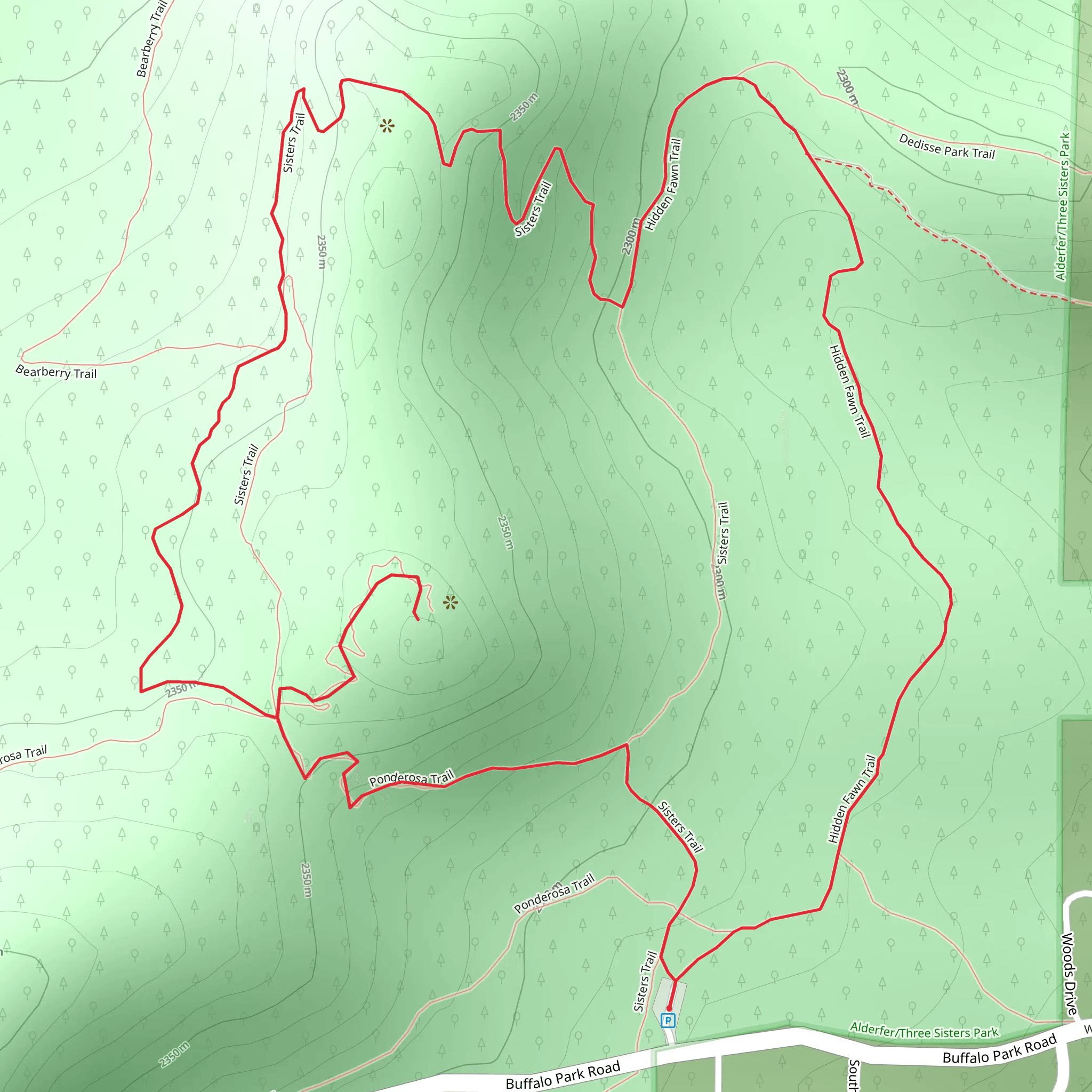 Hidden Fawn - Sisters - Brothers - Ponderosa Loop Trail mobile static map