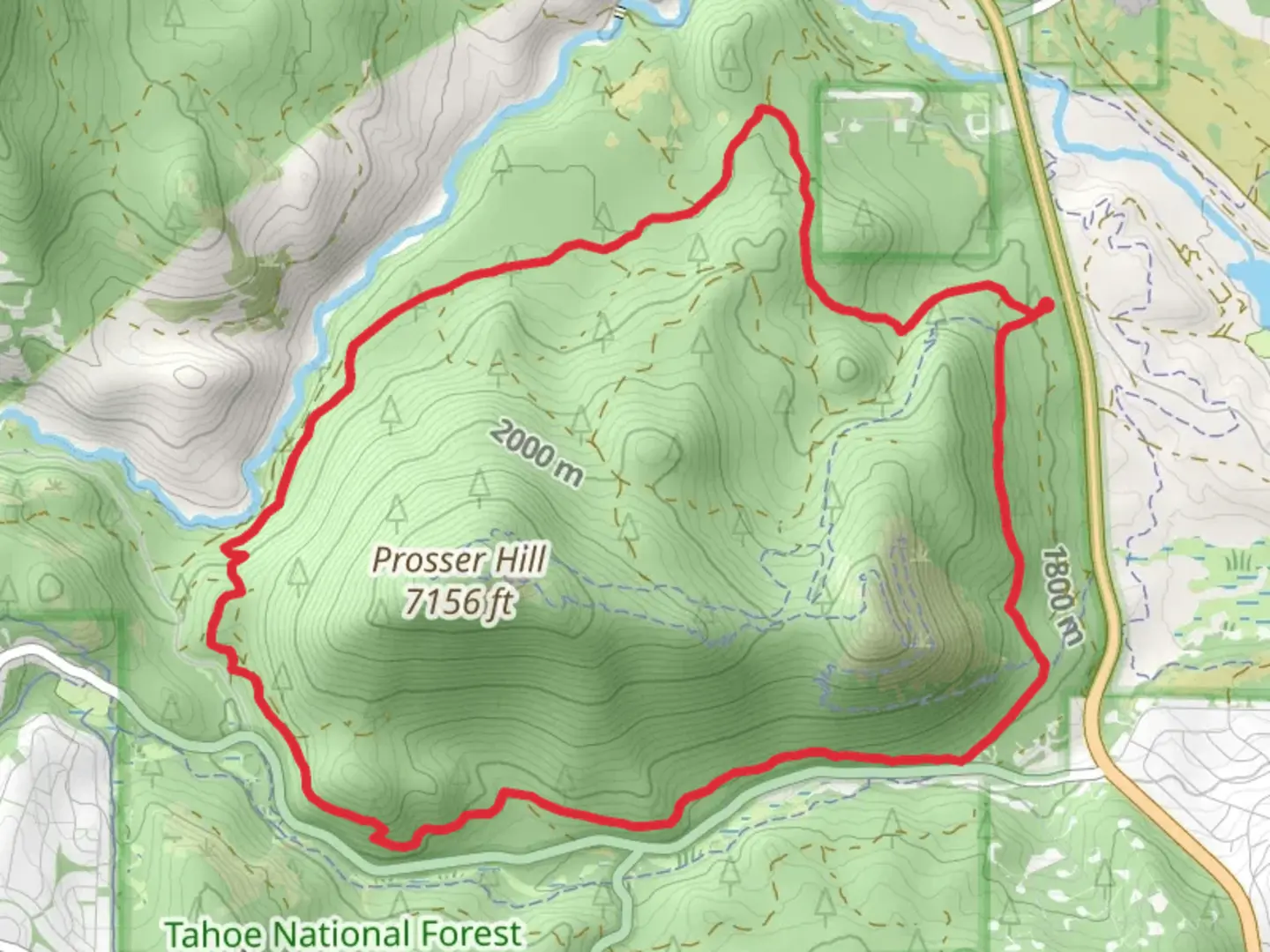An image depicting the trail Prosser Hill Loop and its surrounding area.