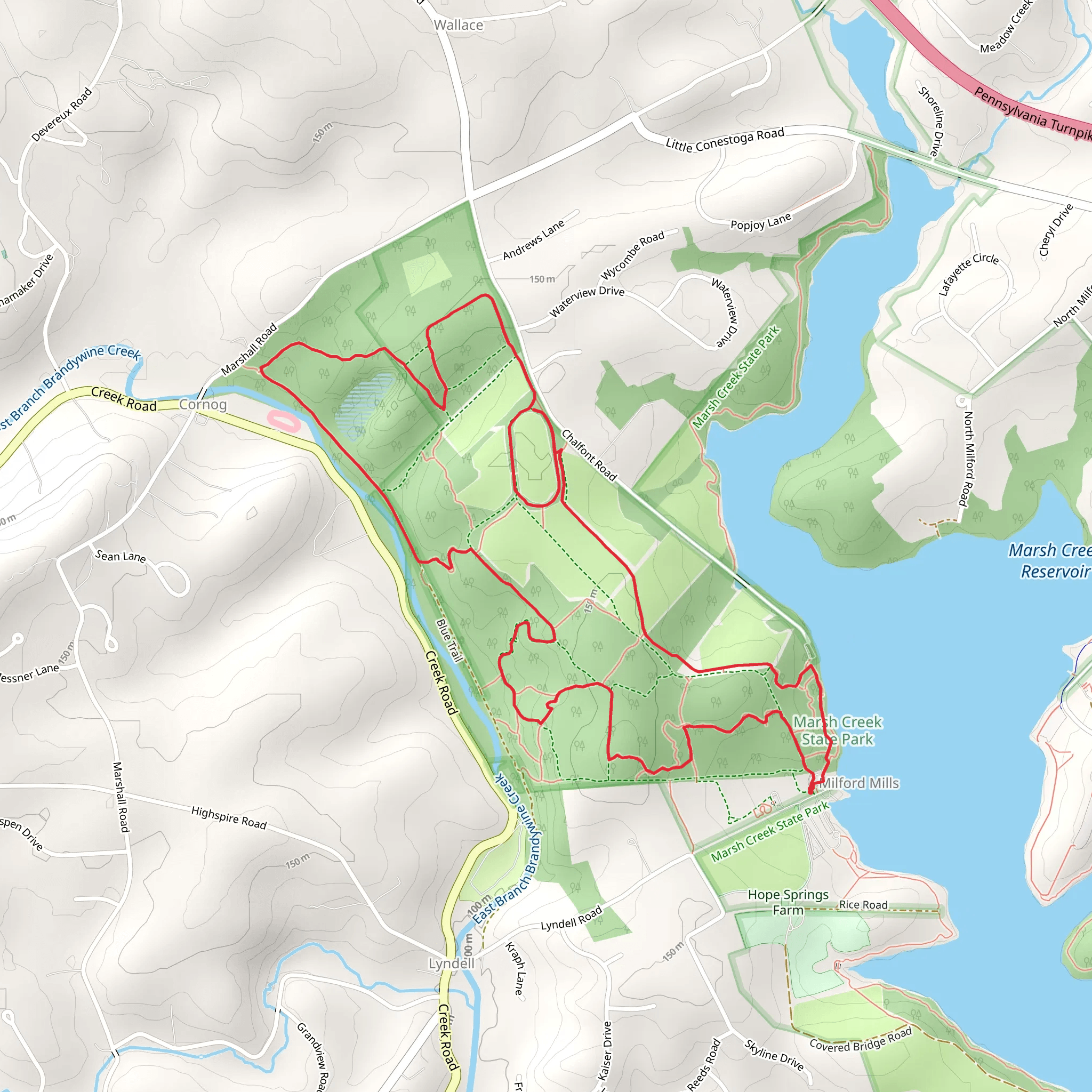 Marsh Creek Reservoir and Milford Mills Loop mobile static map