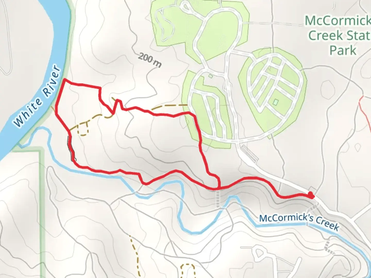 An image depicting the trail McCormick's Creek and White River Loop and its surrounding area.
