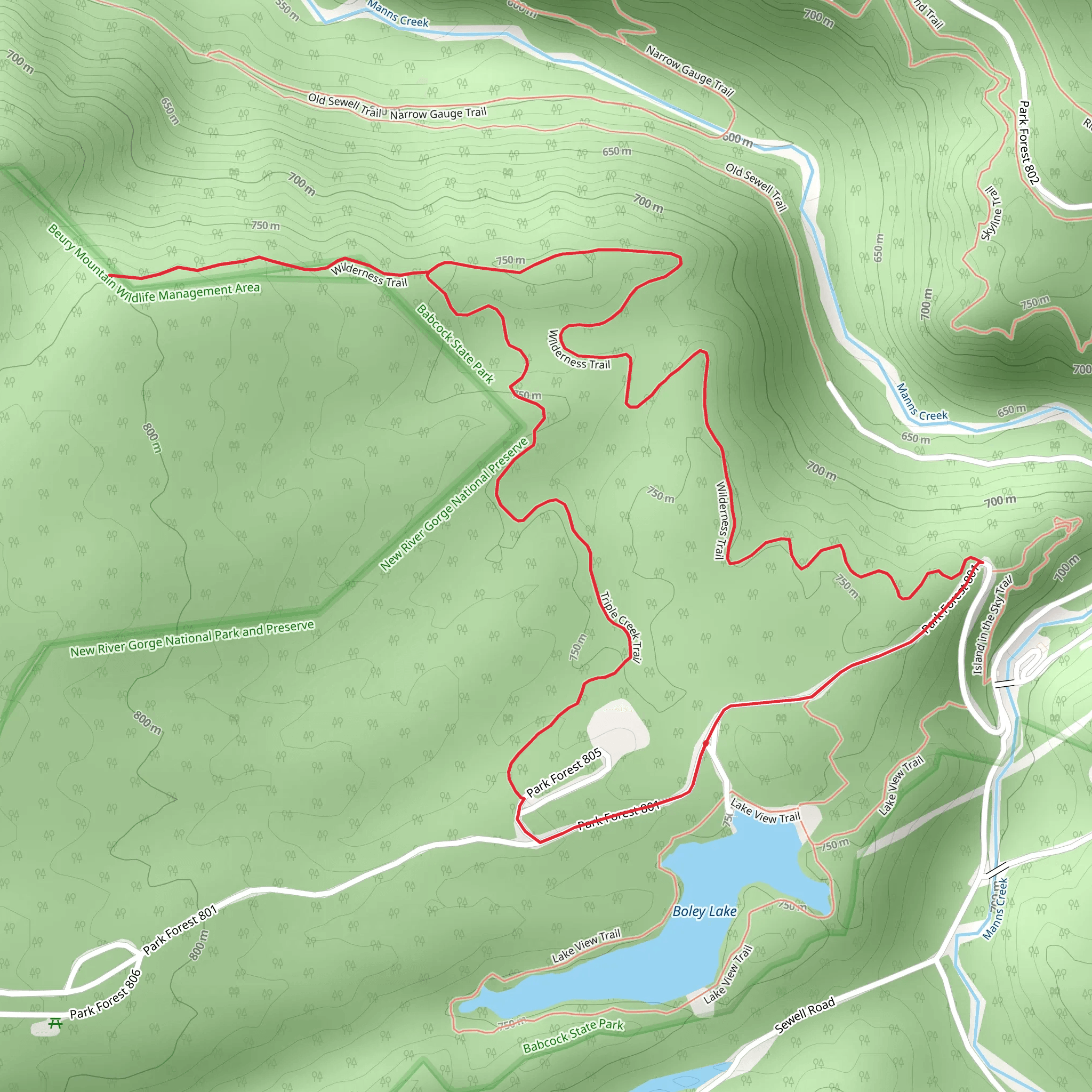Triple Creek and Wilderness Loop Trail mobile static map