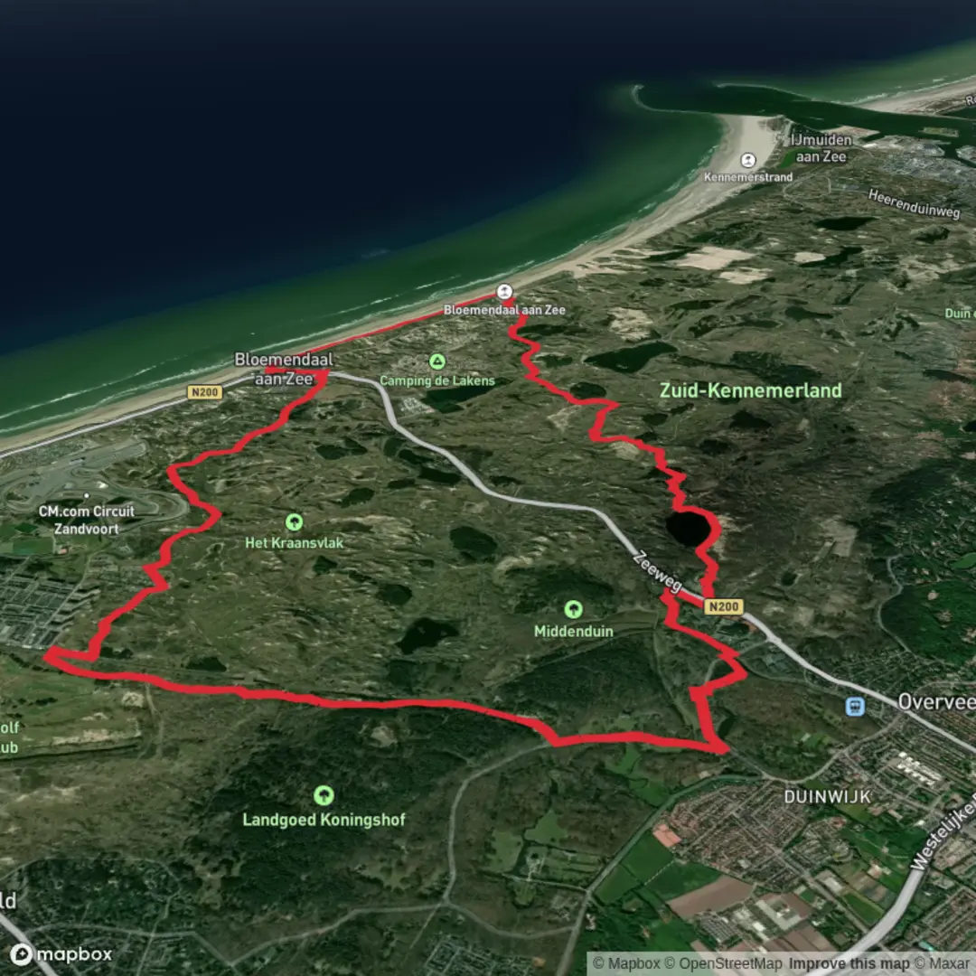 An image depicting the trail Hazenwei, t Wed and Zandvoort Loop and its surrounding area.