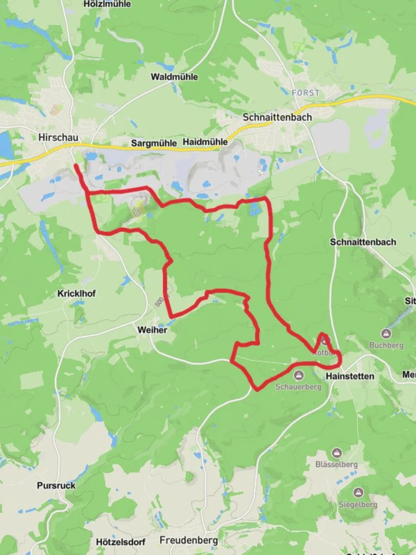 An image depicting the trail Hirschau to Rotbuhl Loop and its surrounding area.