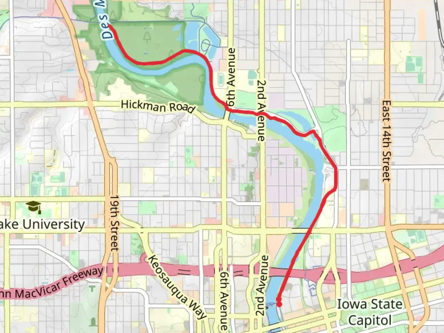 An image depicting the trail John Pat Dorrian and Neal Smith Trail and its surrounding area.