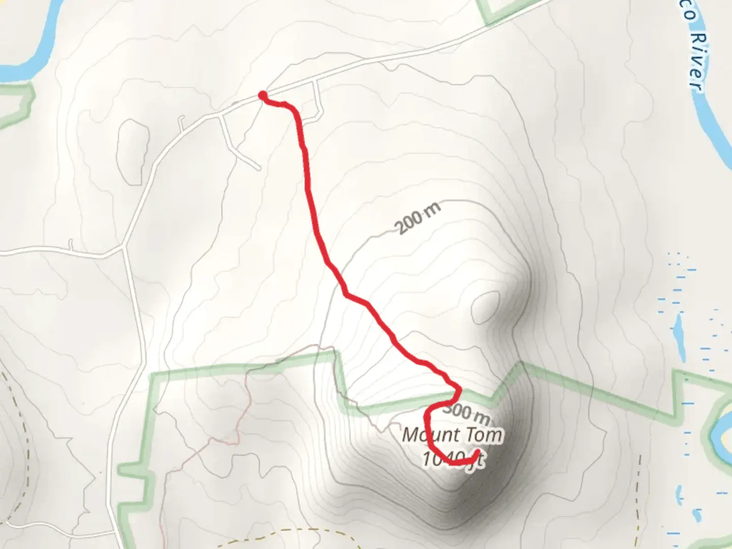 An image depicting the trail Mount Tom Trail via Menotomy Road and its surrounding area.