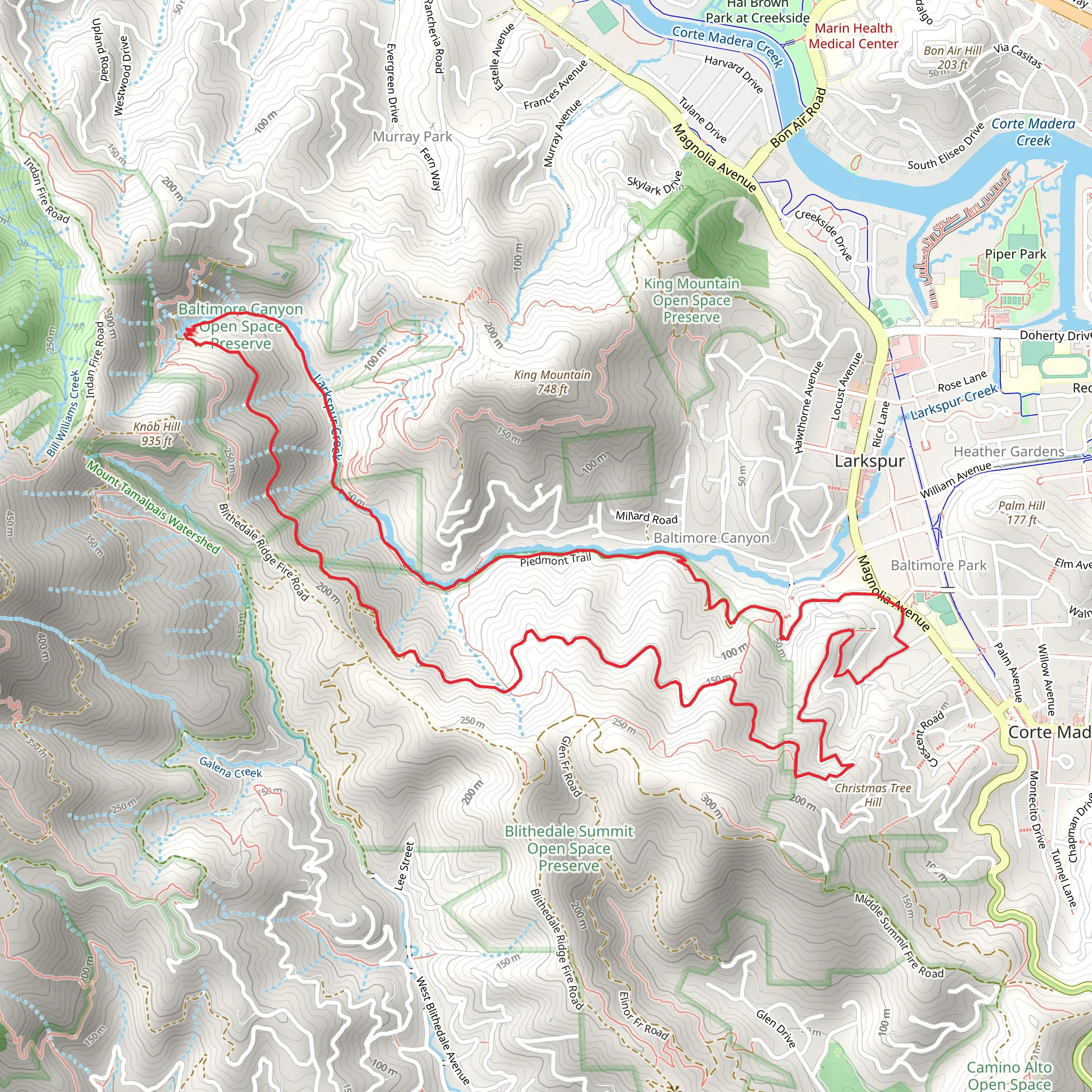 Piedmont, Down Falls Loop Trail mobile static map
