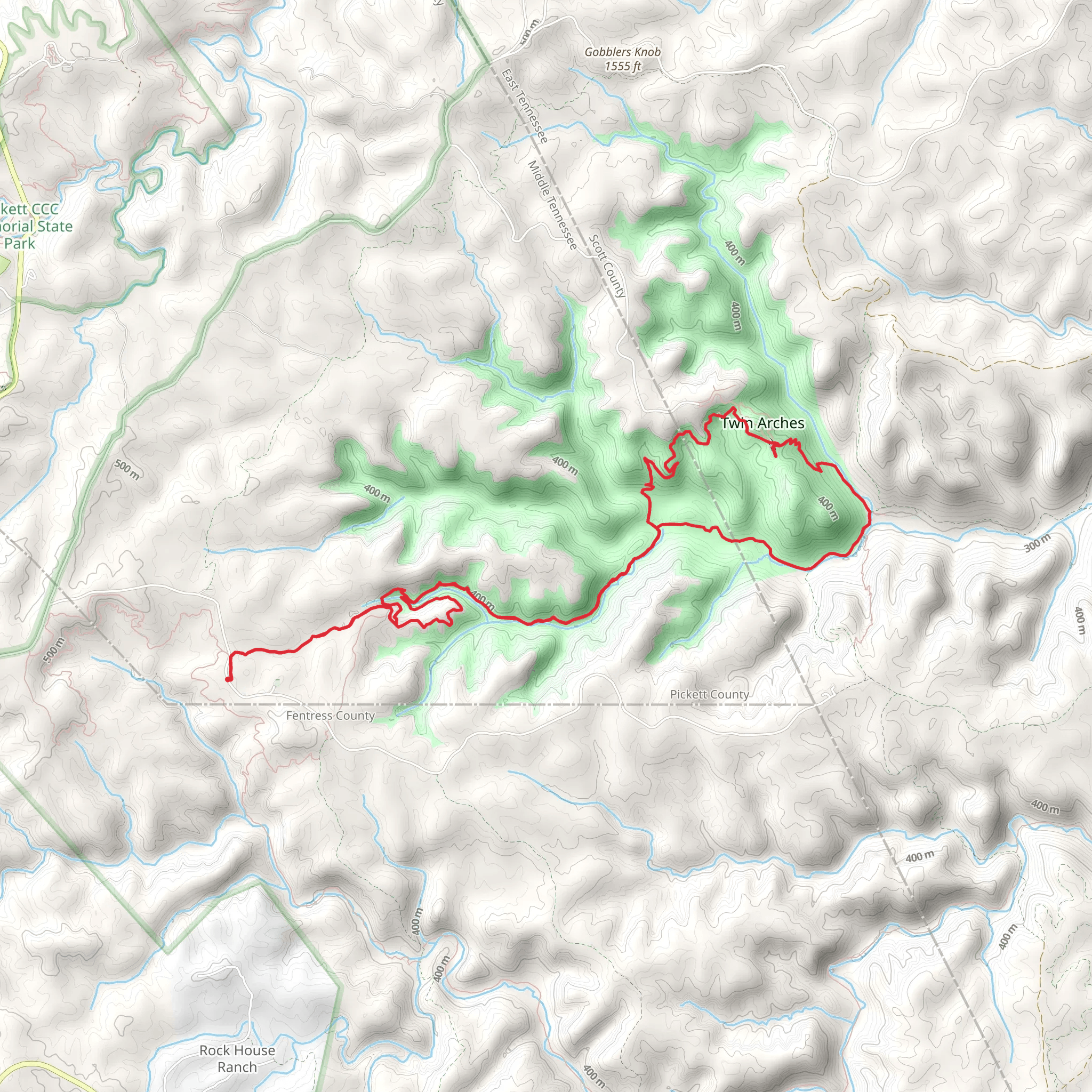 Twin Arches Loop and Slave Falls Trail mobile static map